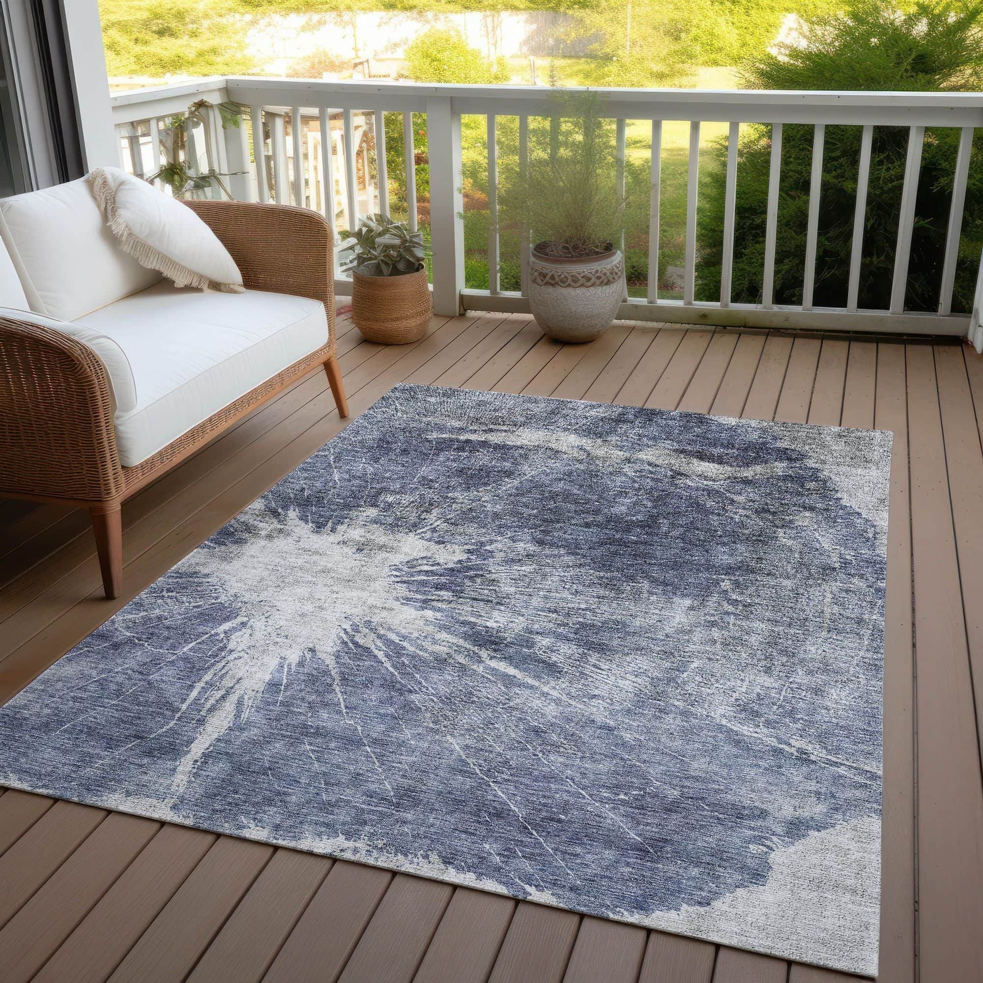 Machine Washable Navy Blue Rug - Indoor / Outdoor - Kids / Pet Friendly Organic Print Rug