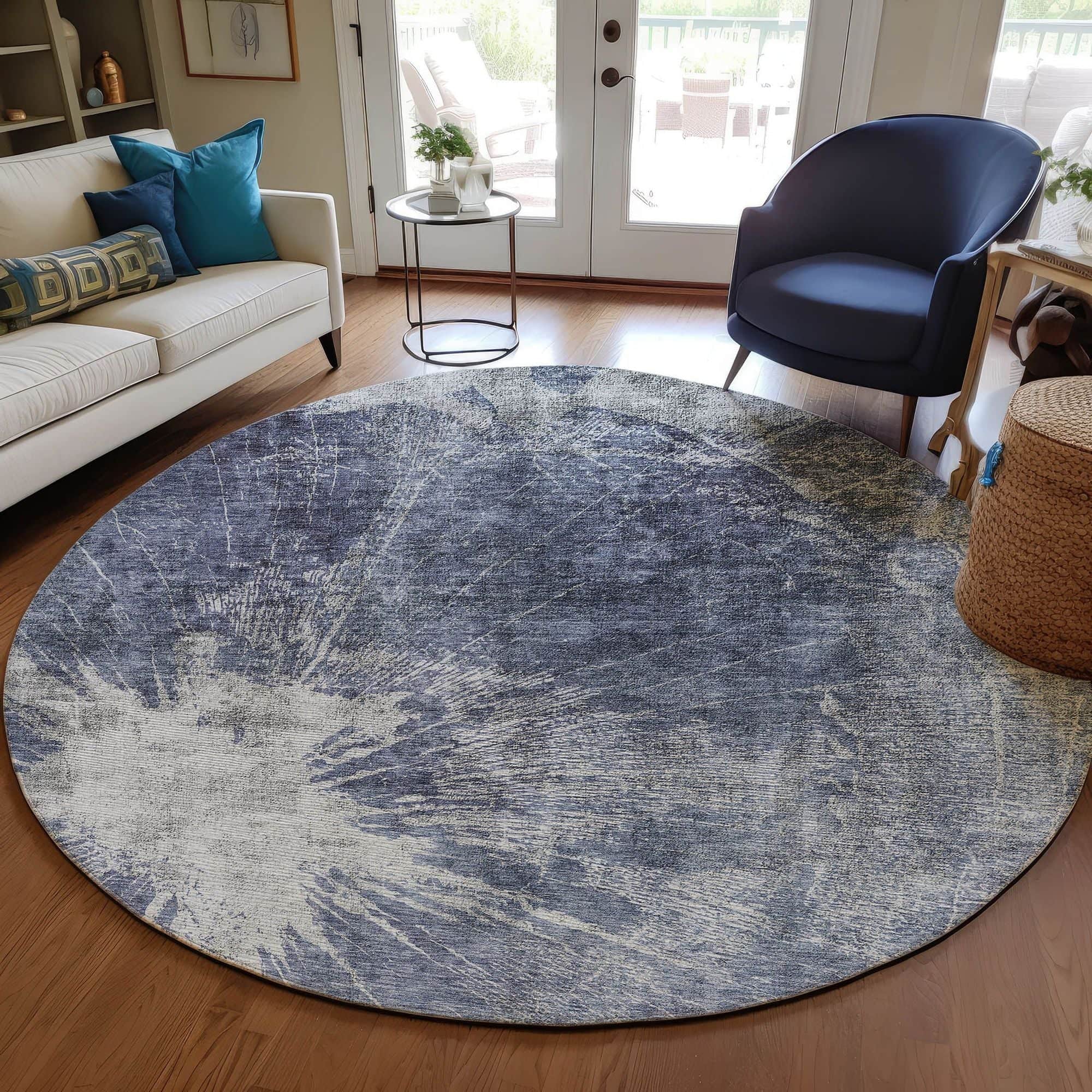 Machine Washable Navy Blue Rug - Indoor / Outdoor - Kids / Pet Friendly Organic Print Rug