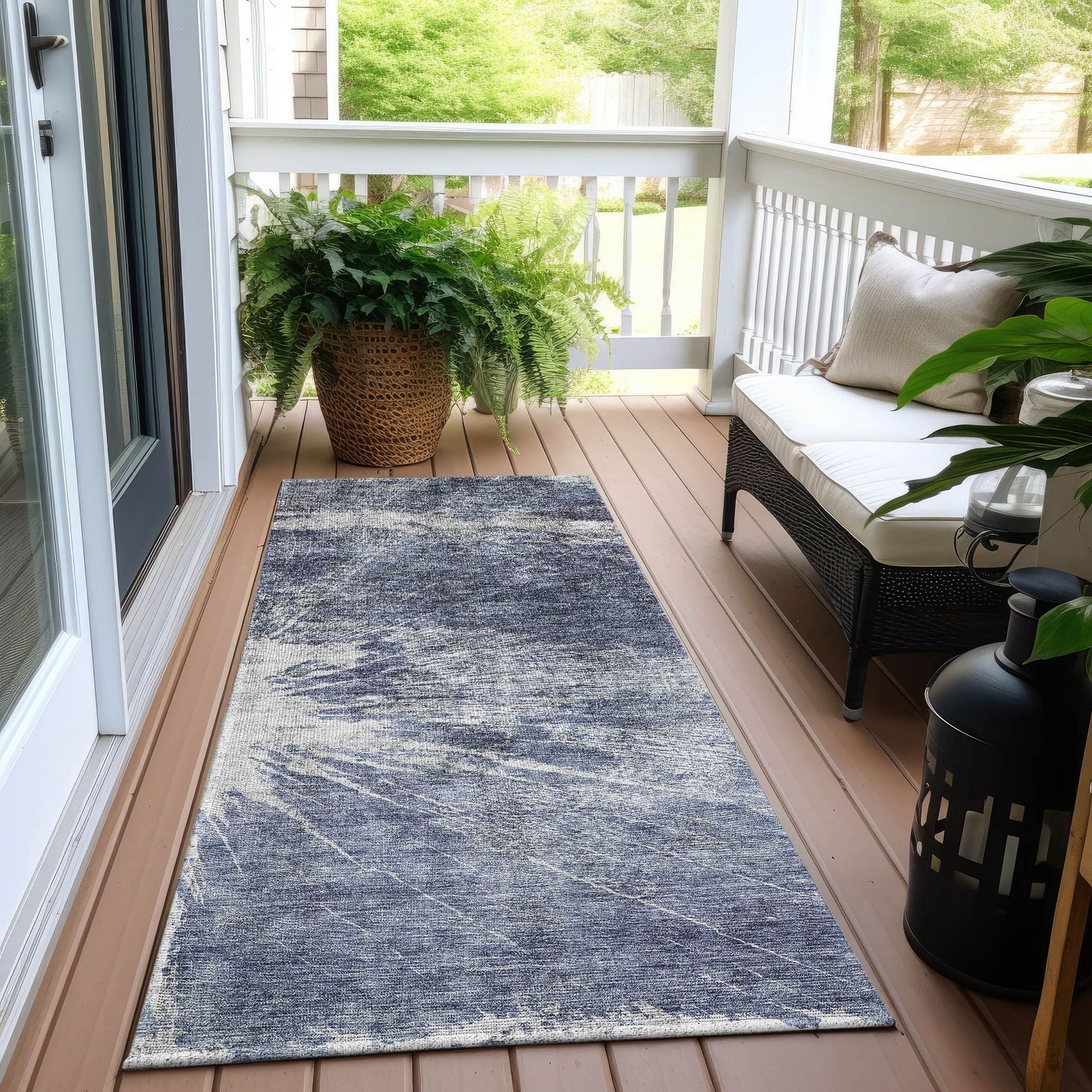 Machine Washable Navy Blue Rug - Indoor / Outdoor - Kids / Pet Friendly Organic Print Rug