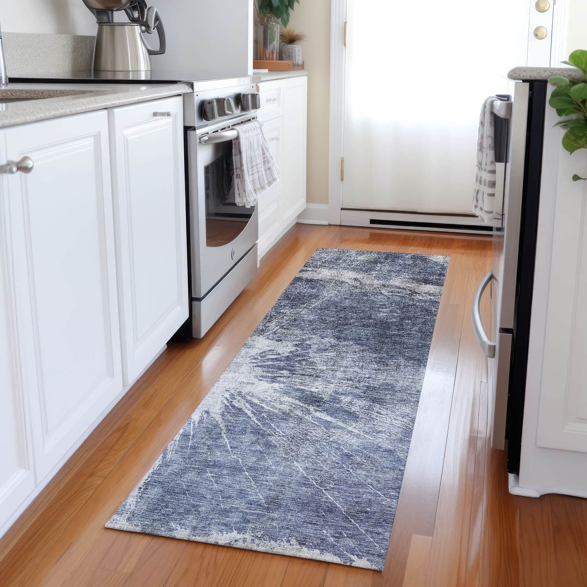 Machine Washable Navy Blue Rug - Indoor / Outdoor - Kids / Pet Friendly Organic Print Rug