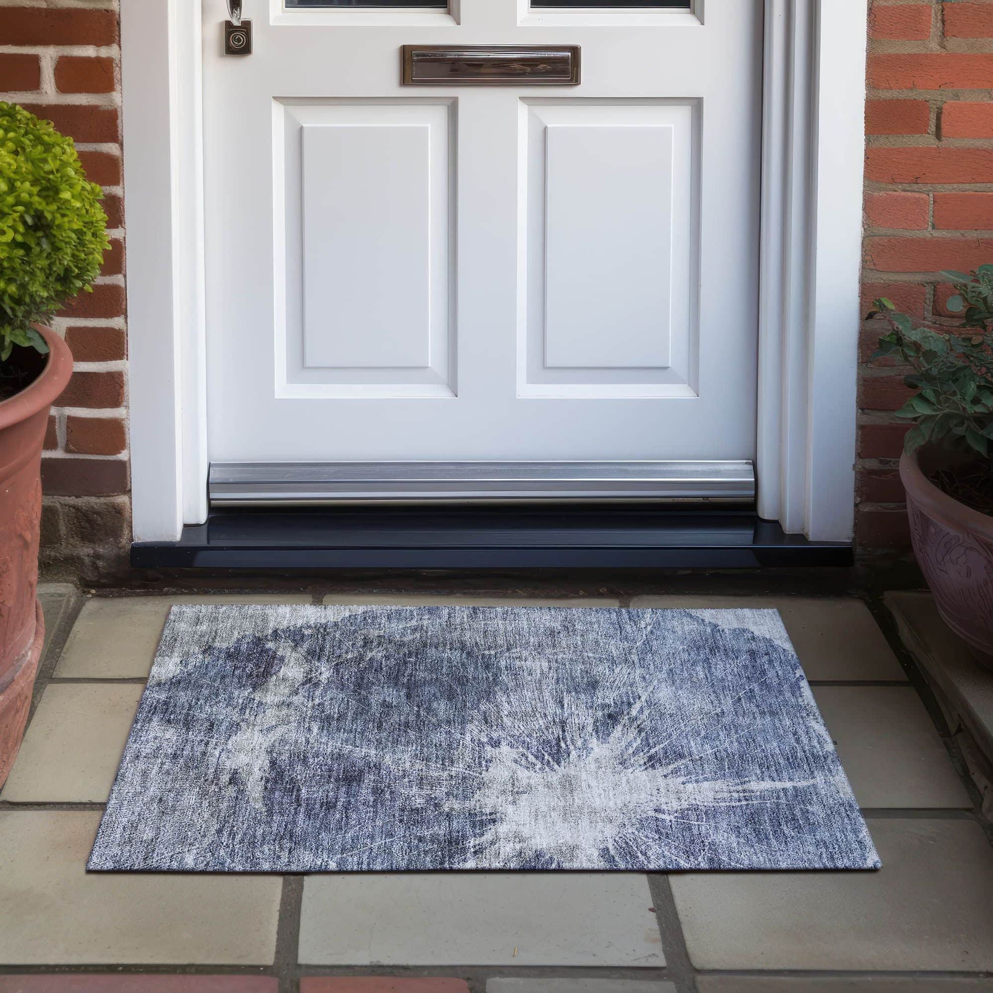 Machine Washable Navy Blue Rug - Indoor / Outdoor - Kids / Pet Friendly Organic Print Rug