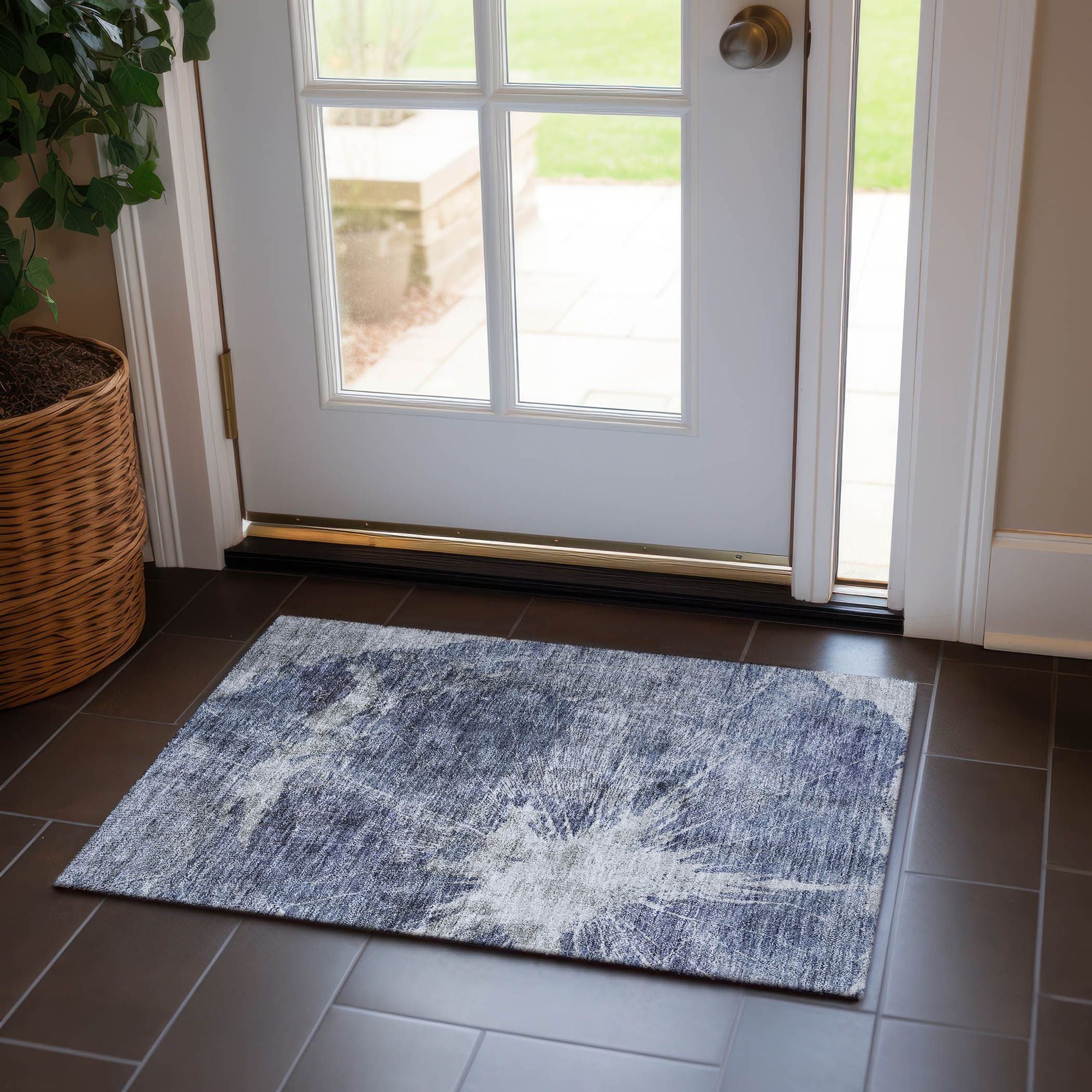 Machine Washable Navy Blue Rug - Indoor / Outdoor - Kids / Pet Friendly Organic Print Rug