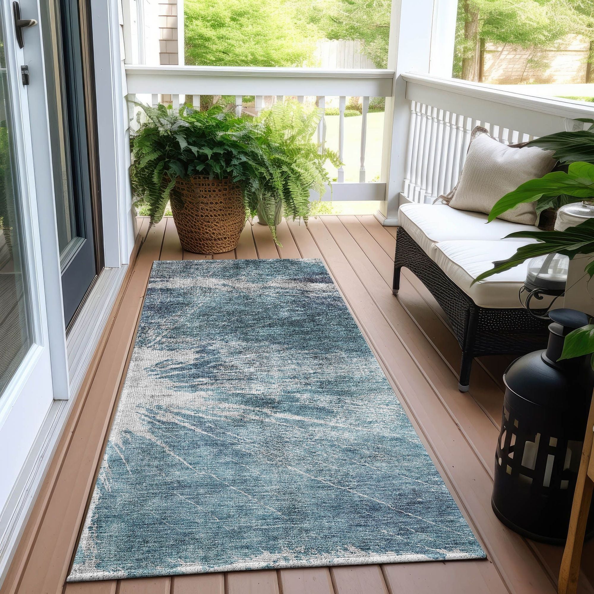 Machine Washable Teal Rug - Indoor / Outdoor - Kids / Pet Friendly Organic Print Rug