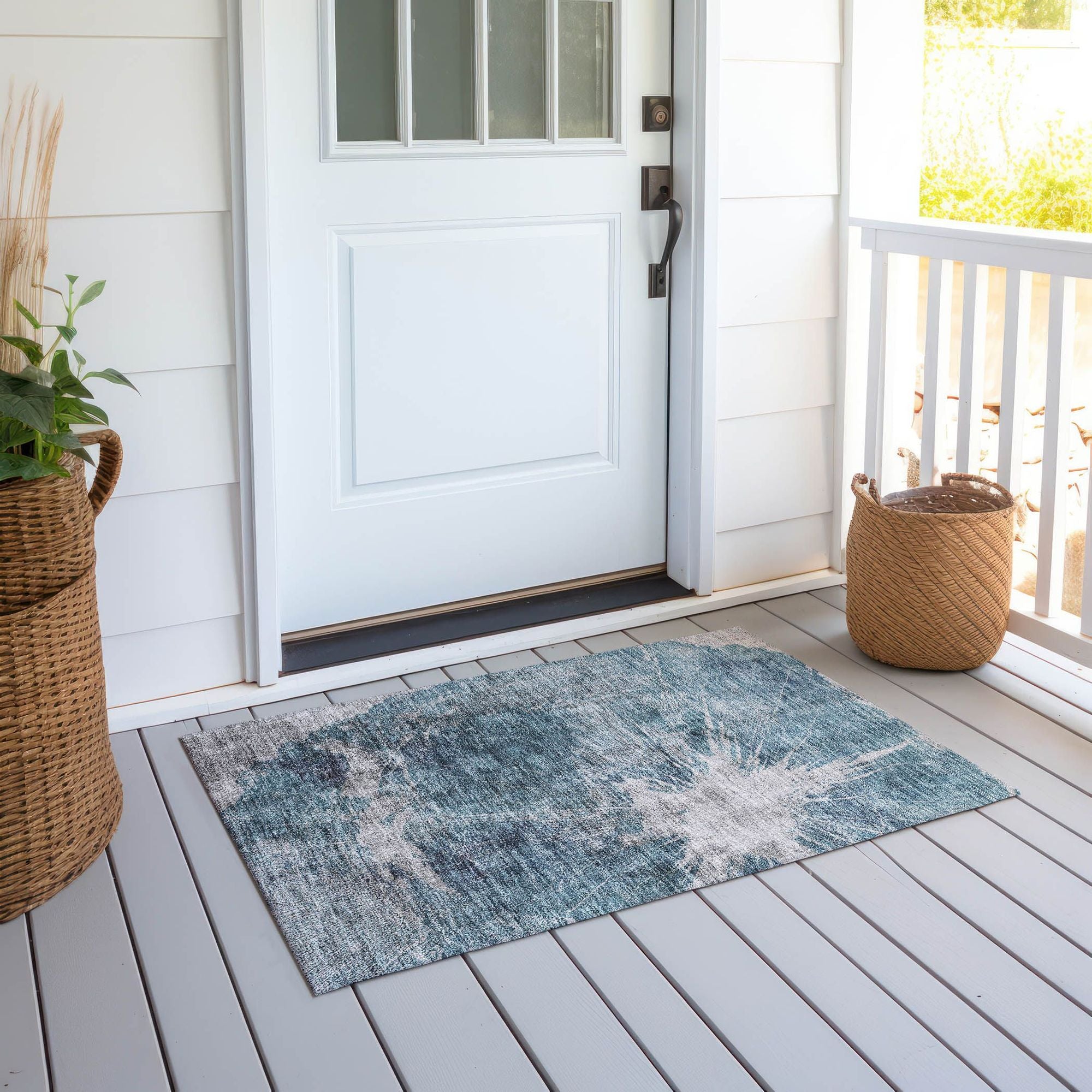 Machine Washable Teal Rug - Indoor / Outdoor - Kids / Pet Friendly Organic Print Rug