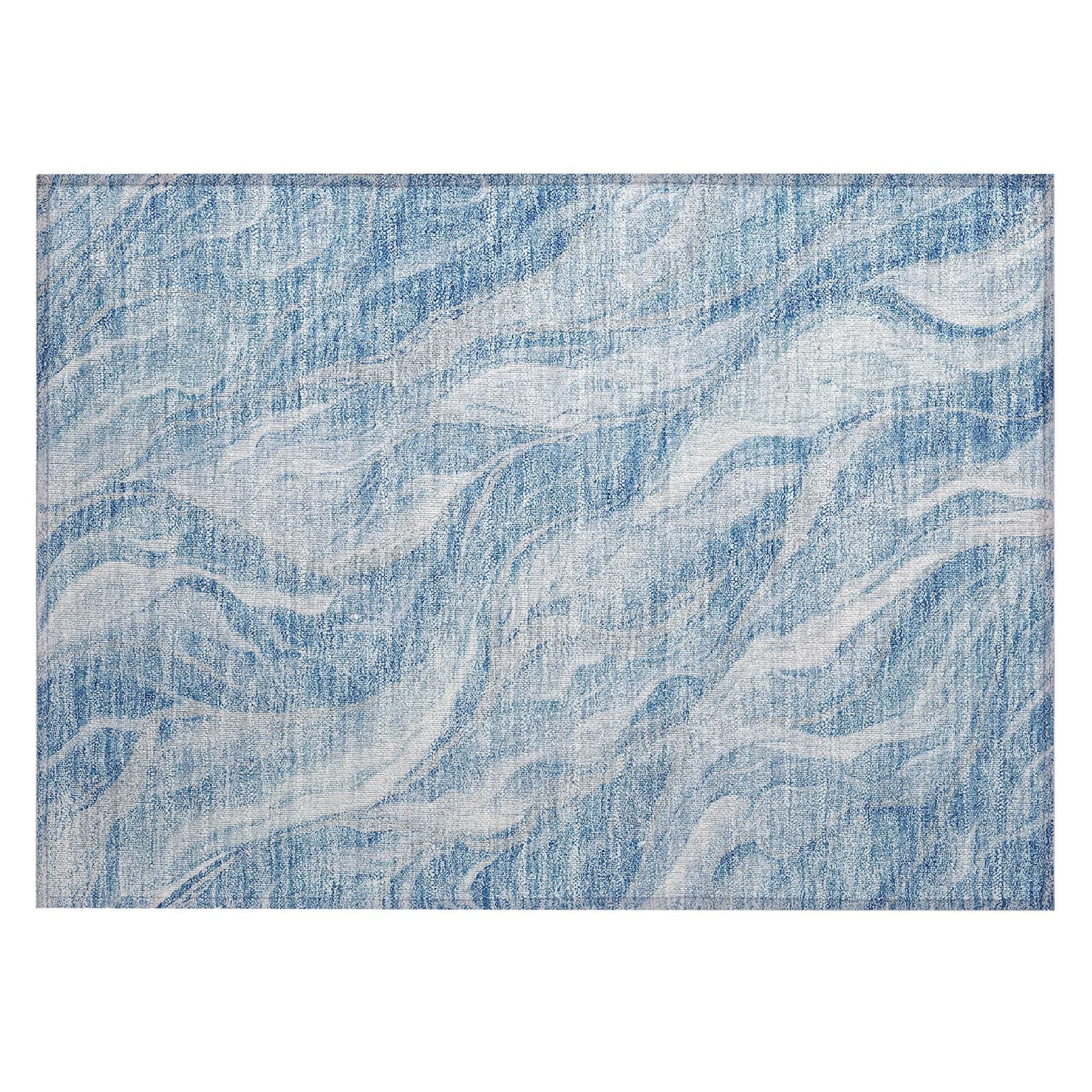 Machine Washable Blue Rug - Indoor / Outdoor - Kids / Pet Friendly Waves Print Rug