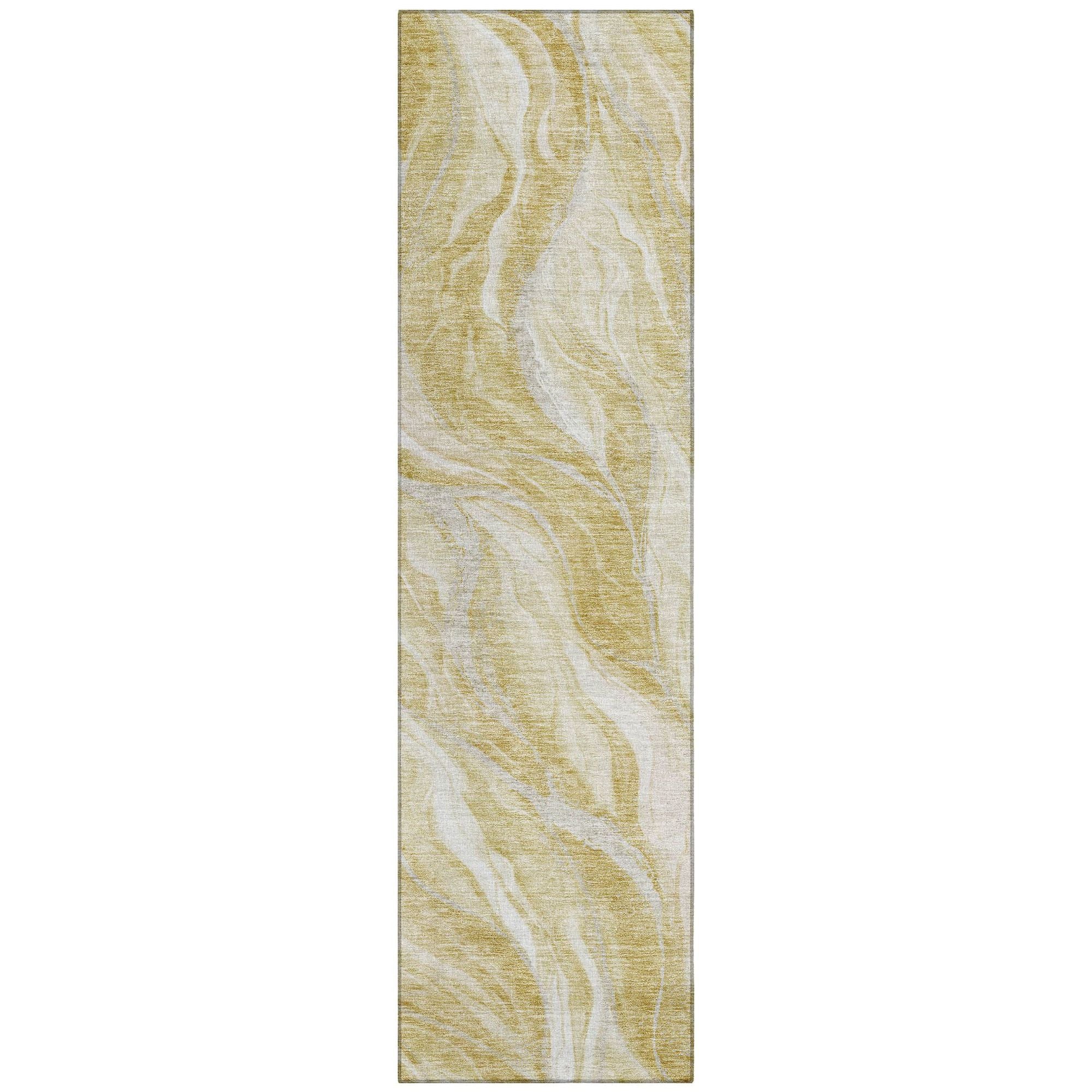Machine Washable Gold Rug - Indoor / Outdoor - Kids / Pet Friendly Waves Print Rug