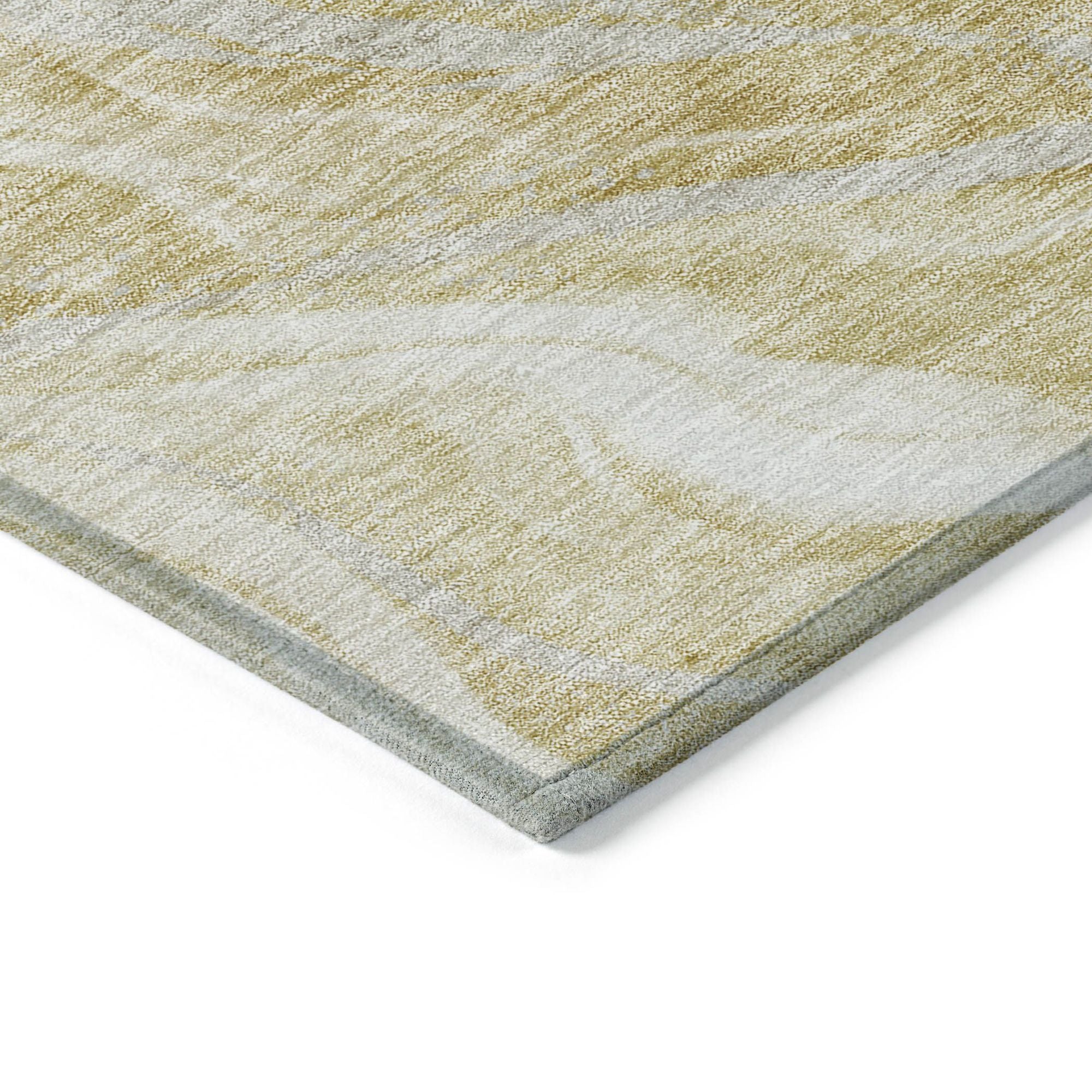 Machine Washable Gold Rug - Indoor / Outdoor - Kids / Pet Friendly Waves Print Rug