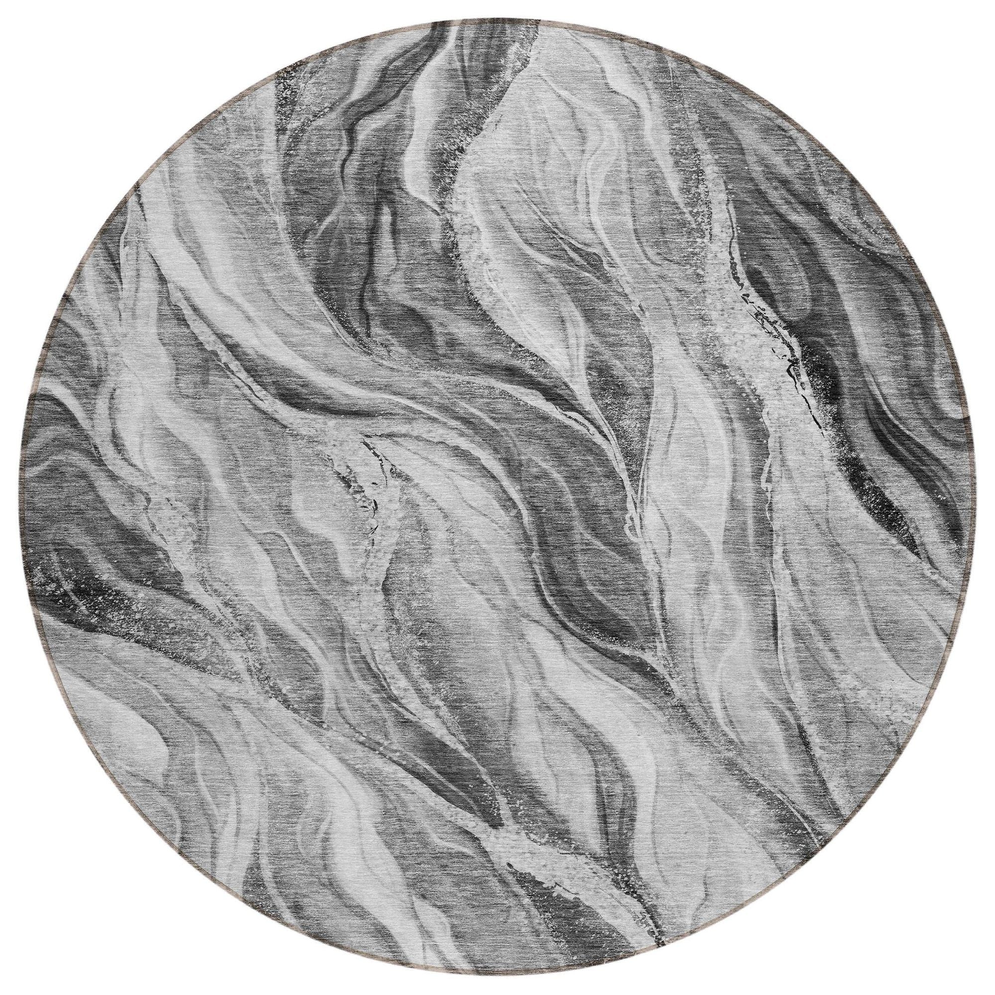 Machine Washable Gray Rug - Indoor / Outdoor - Kids / Pet Friendly Waves Print Rug
