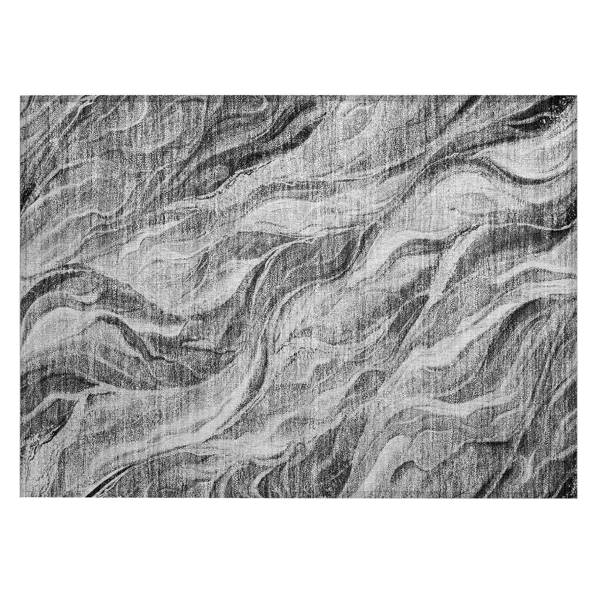 Machine Washable Gray Rug - Indoor / Outdoor - Kids / Pet Friendly Waves Print Rug