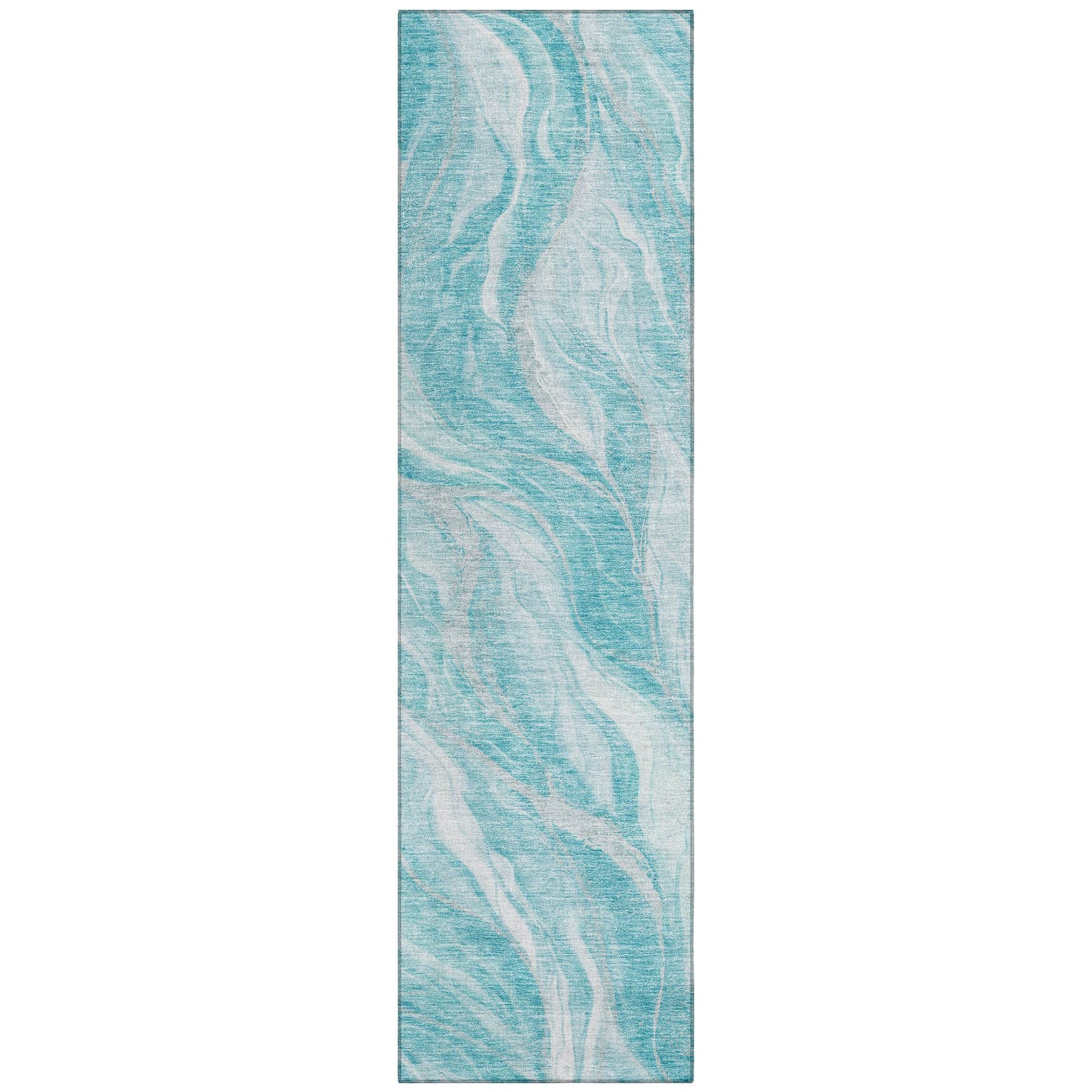 Machine Washable Teal Rug - Indoor / Outdoor - Kids / Pet Friendly Waves Print Rug