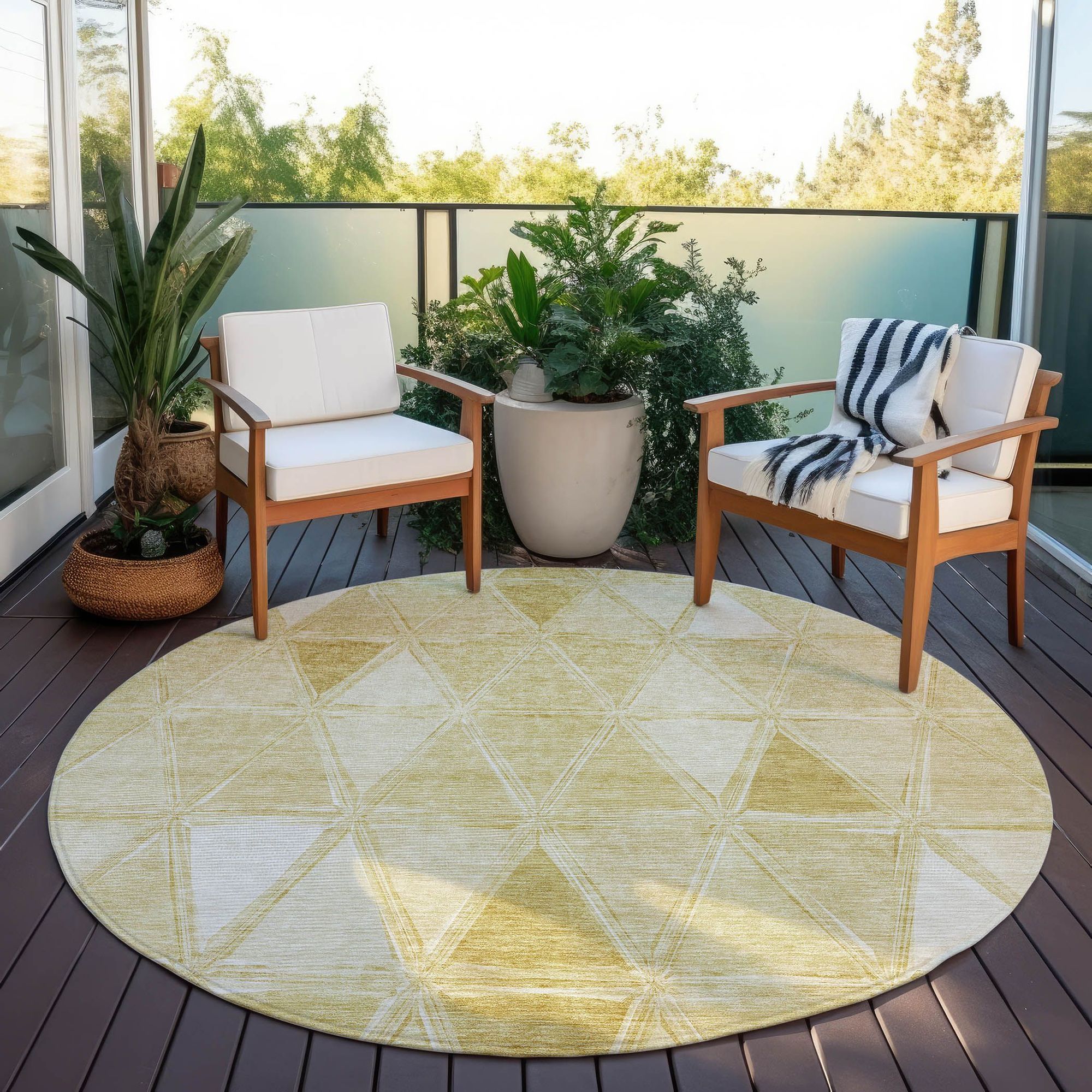Machine Washable Gold Rug - Indoor / Outdoor - Kids / Pet Friendly Geometric Print Rug
