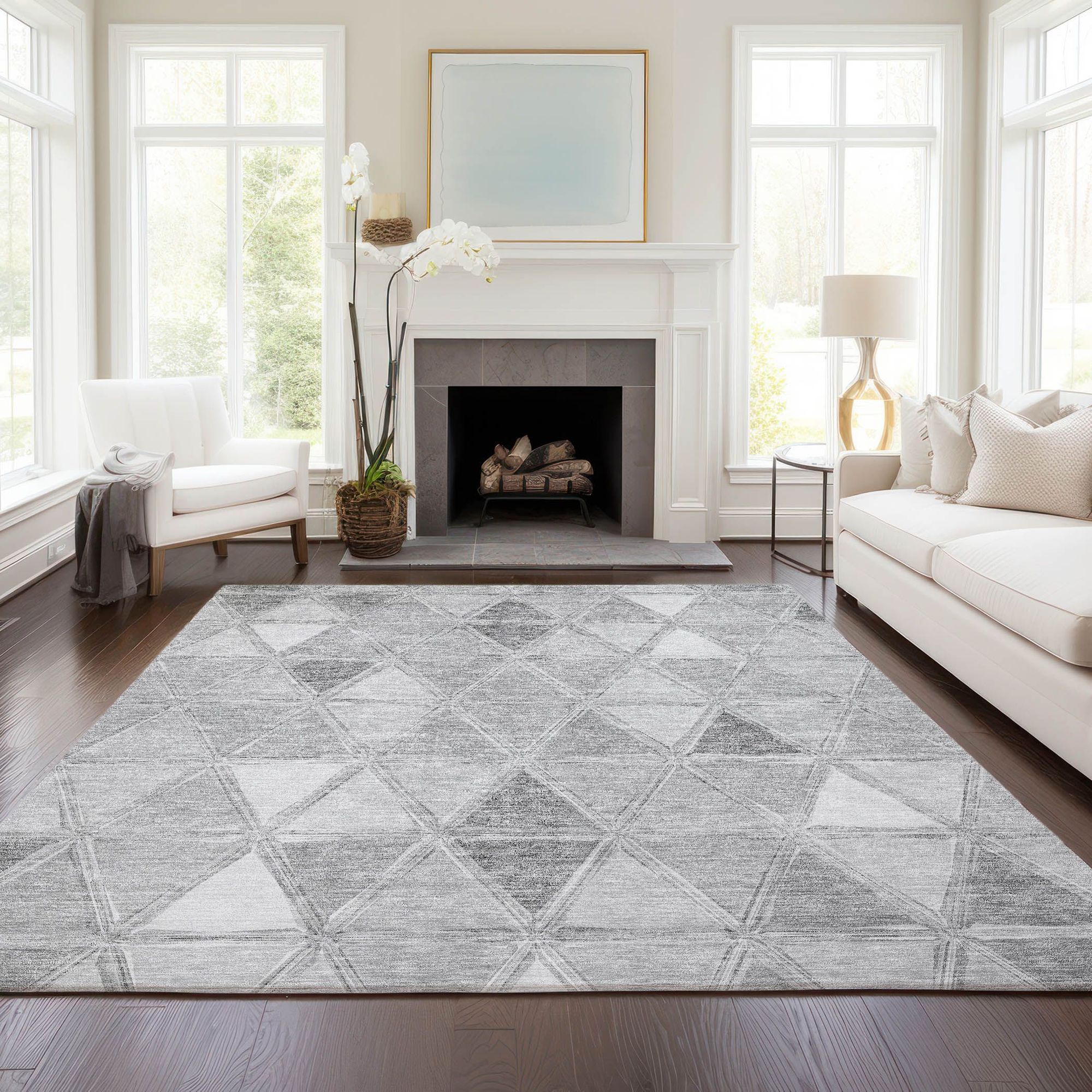 Machine Washable Gray Rug - Indoor / Outdoor - Kids / Pet Friendly Geometric Print Rug