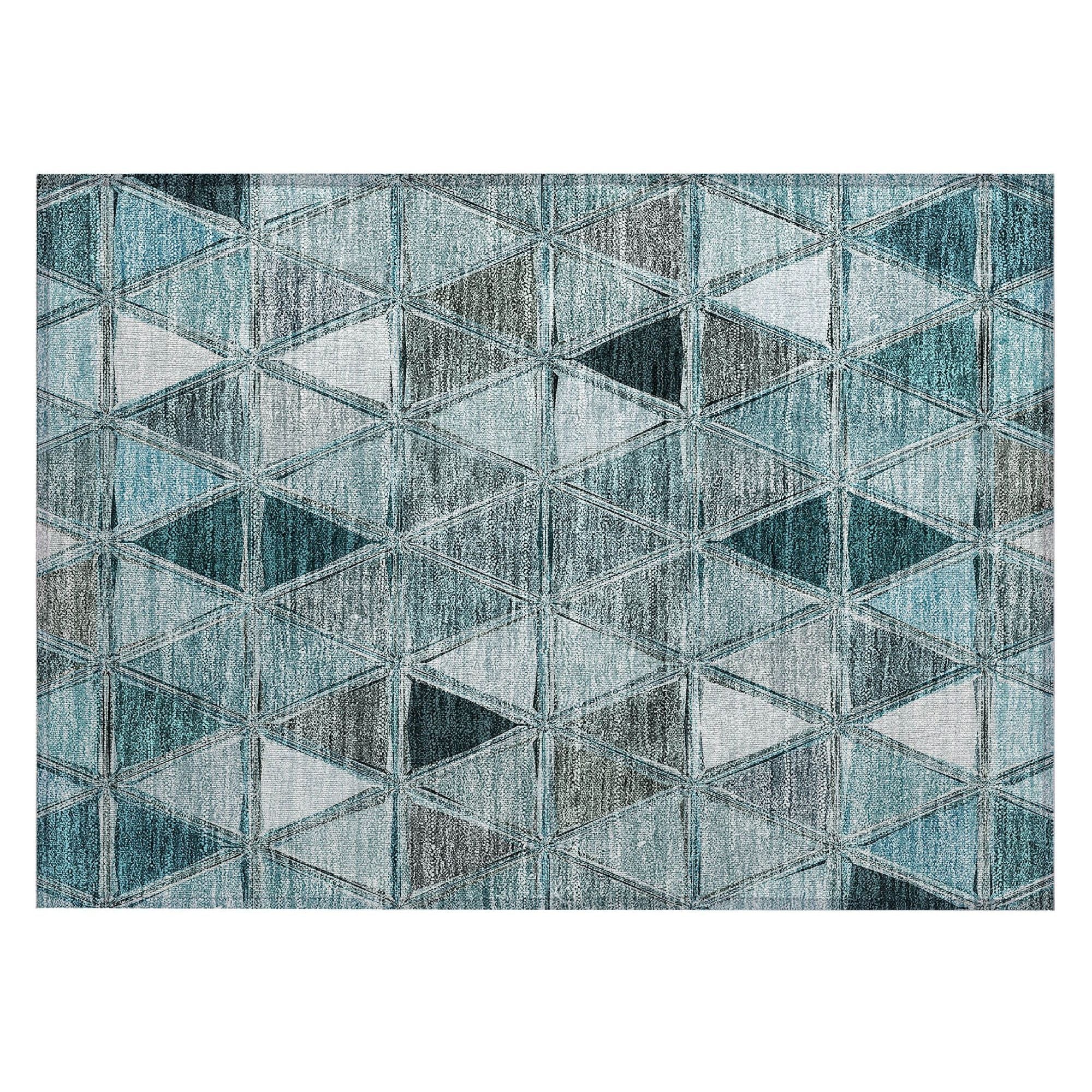 Machine Washable Teal Rug - Indoor / Outdoor - Kids / Pet Friendly Geometric Print Rug