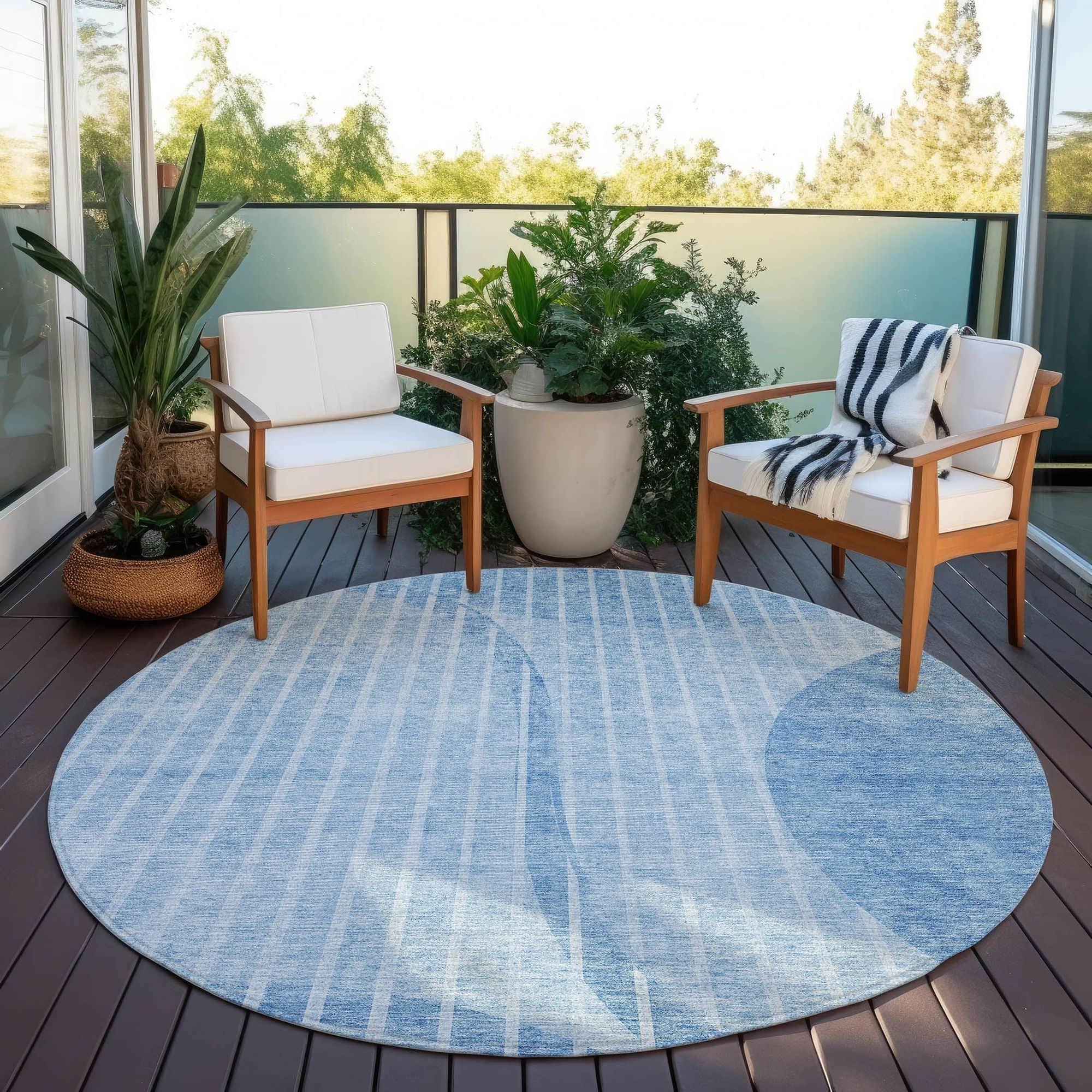 Machine Washable Blue Rug - Indoor / Outdoor - Kids / Pet Friendly Striped Print Rug