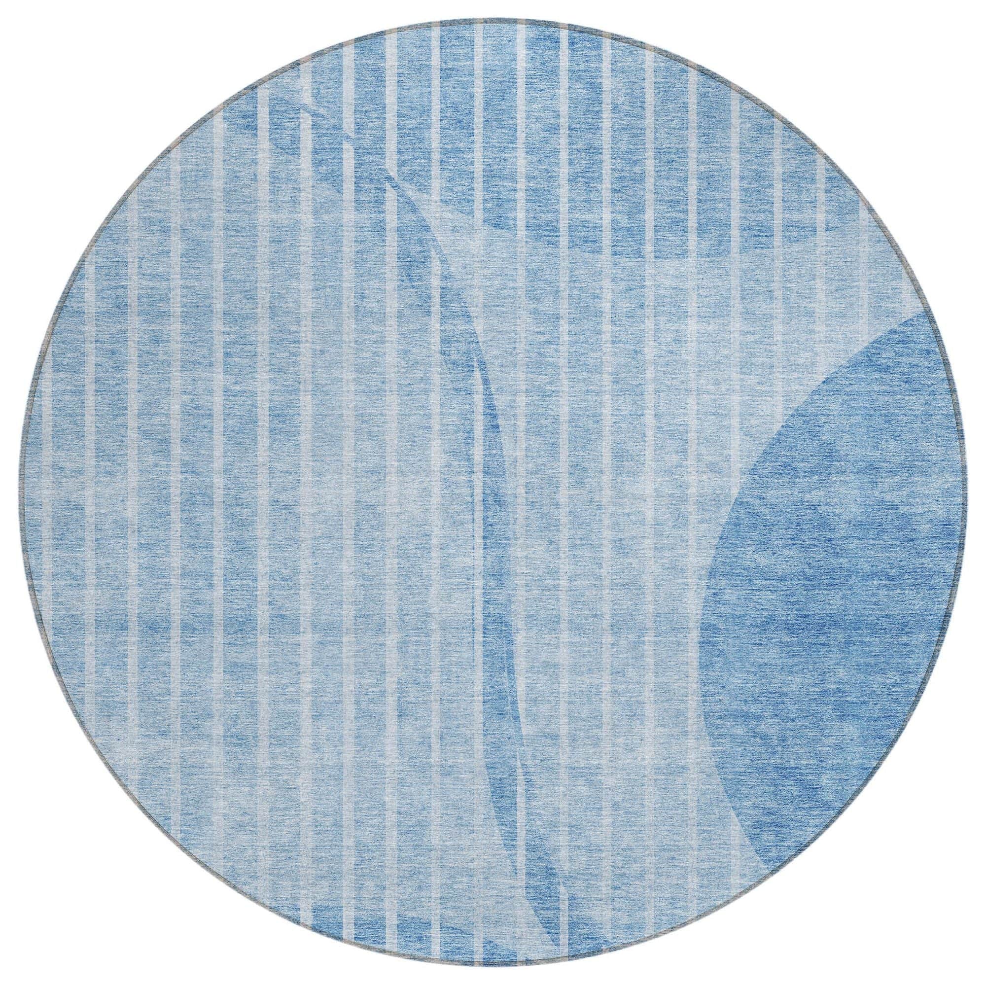 Machine Washable Blue Rug - Indoor / Outdoor - Kids / Pet Friendly Striped Print Rug