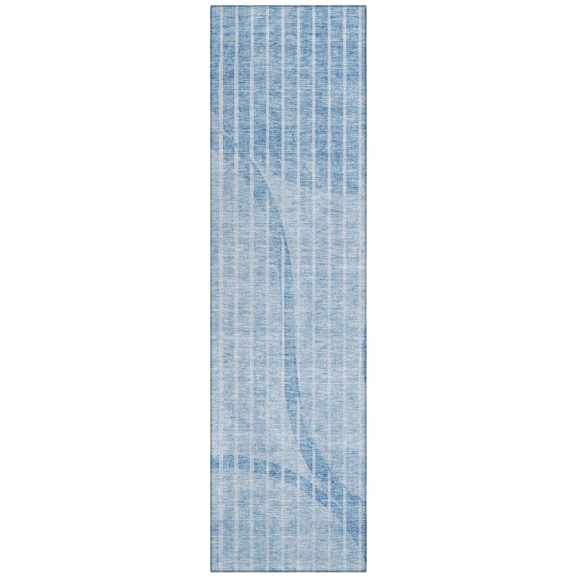 Machine Washable Blue Rug - Indoor / Outdoor - Kids / Pet Friendly Striped Print Rug