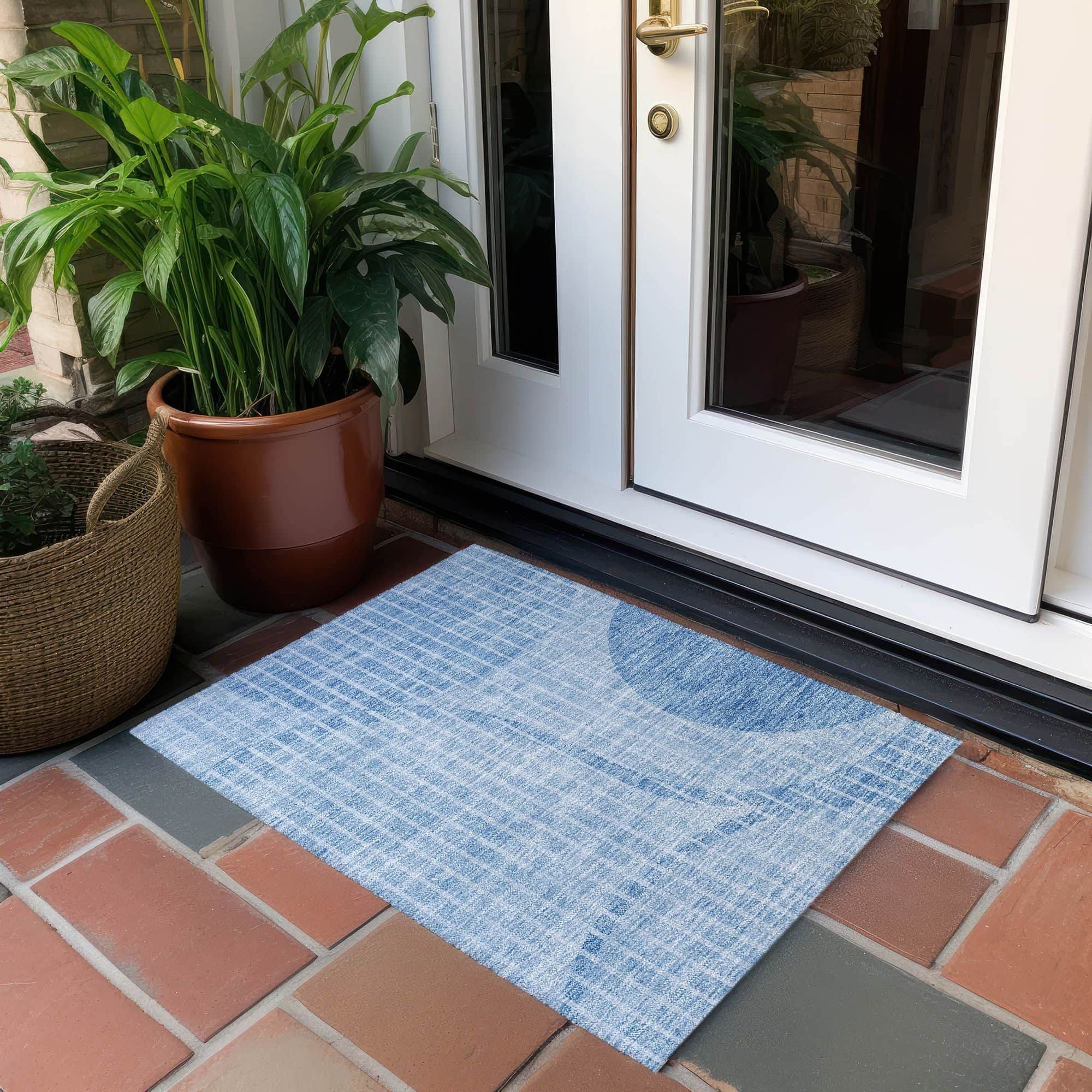 Machine Washable Blue Rug - Indoor / Outdoor - Kids / Pet Friendly Striped Print Rug