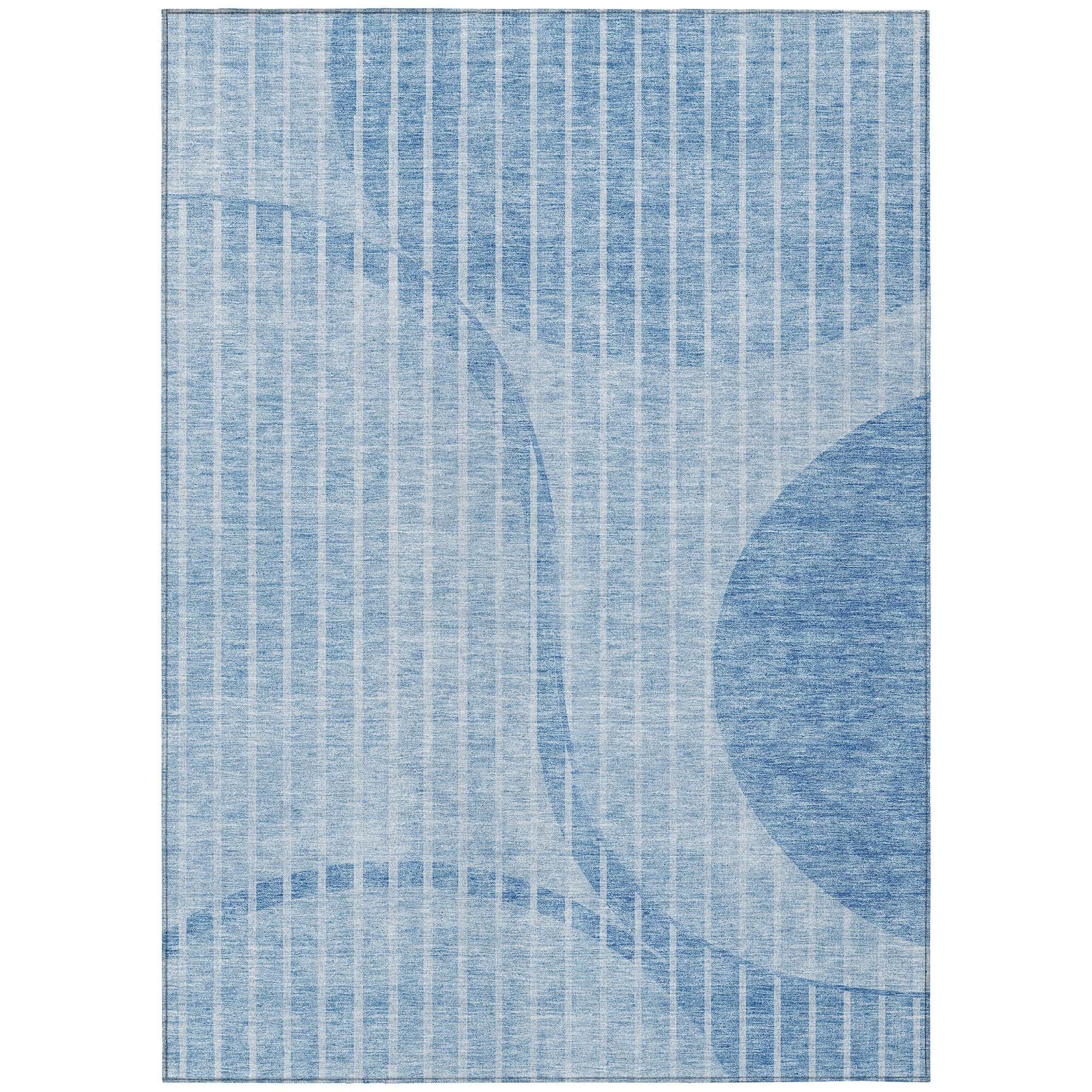 Machine Washable Blue Rug - Indoor / Outdoor - Kids / Pet Friendly Striped Print Rug