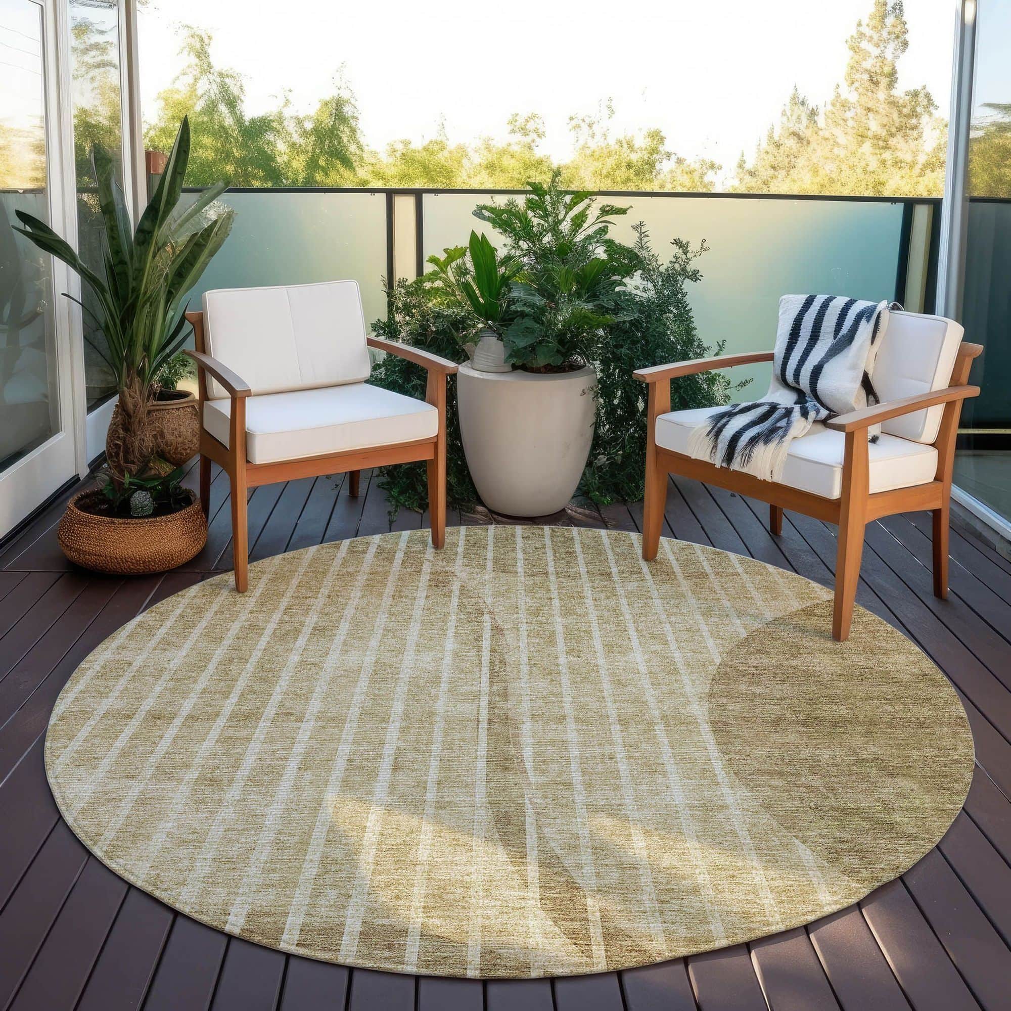 Machine Washable Brown Rug - Indoor / Outdoor - Kids / Pet Friendly Striped Print Rug
