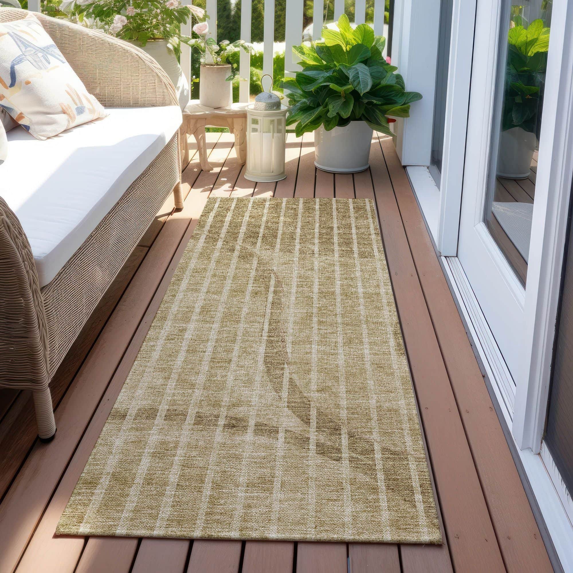 Machine Washable Brown Rug - Indoor / Outdoor - Kids / Pet Friendly Striped Print Rug