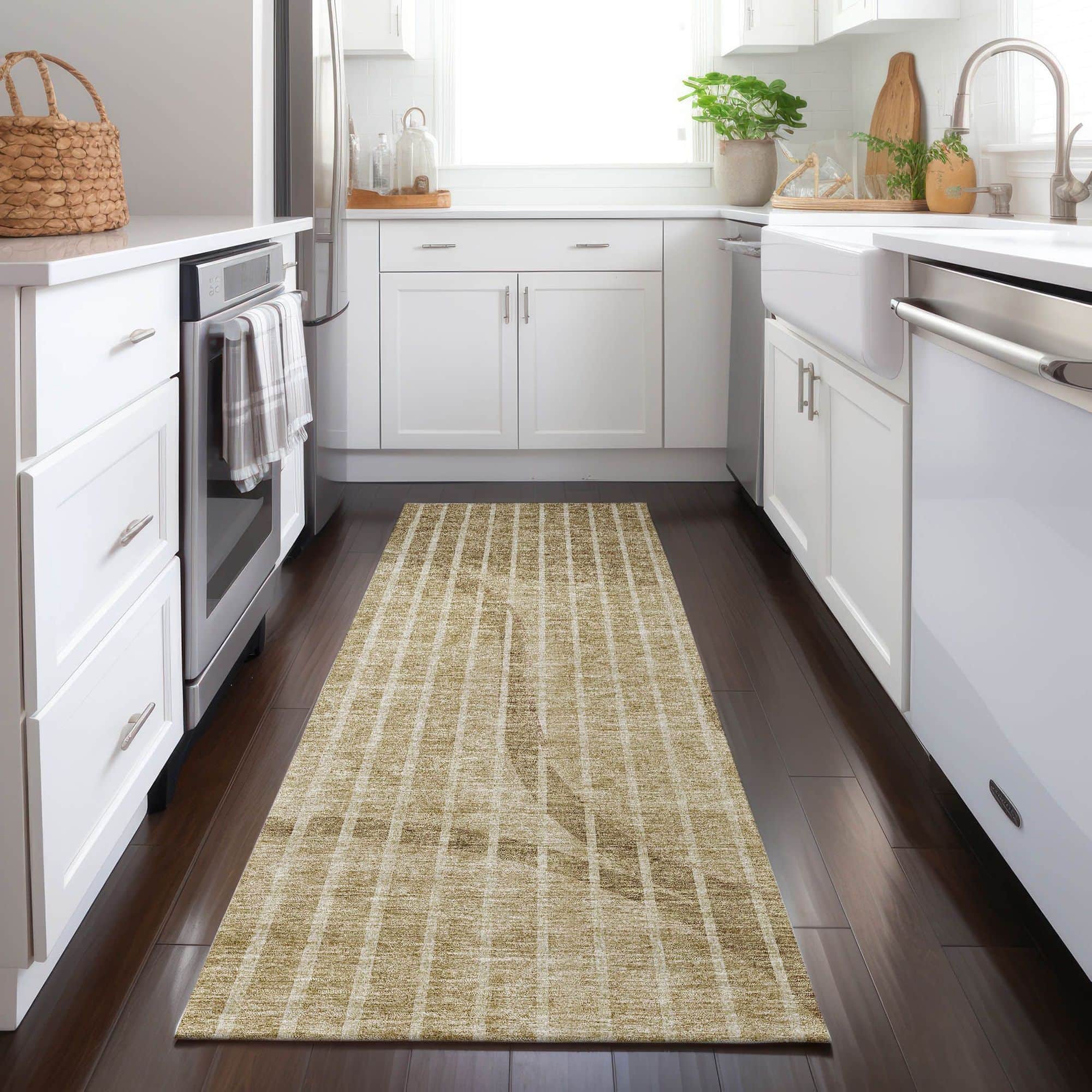 Machine Washable Brown Rug - Indoor / Outdoor - Kids / Pet Friendly Striped Print Rug