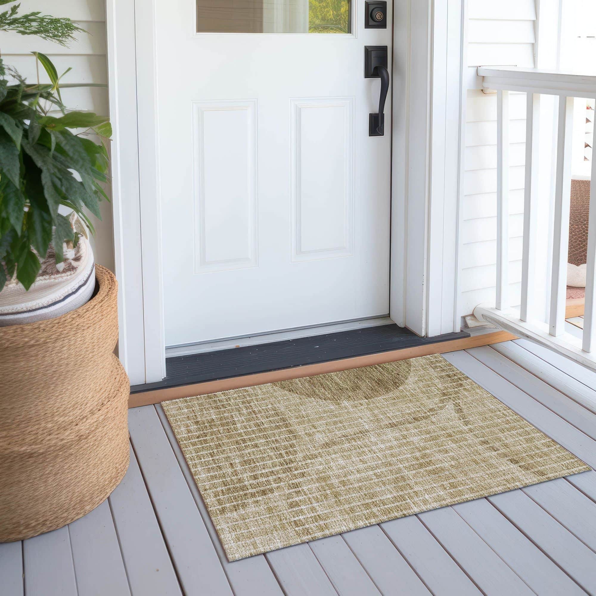 Machine Washable Brown Rug - Indoor / Outdoor - Kids / Pet Friendly Striped Print Rug