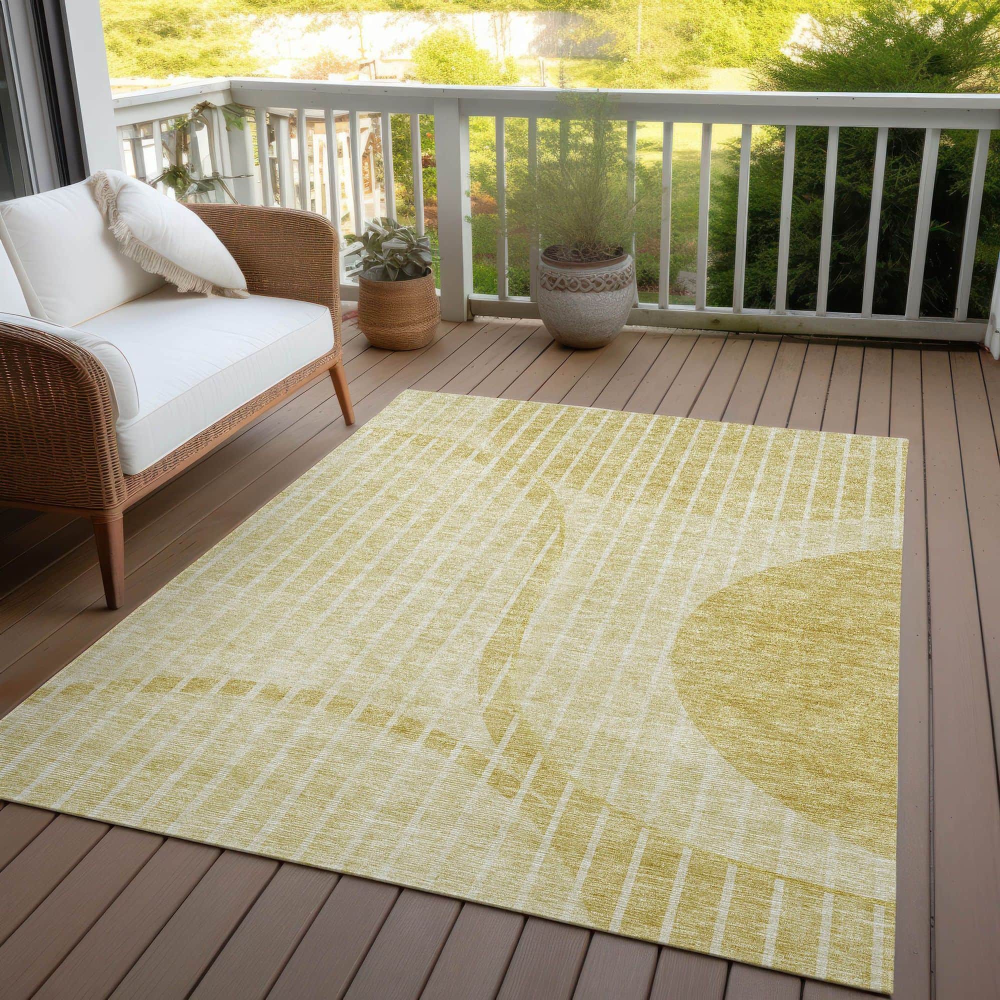 Machine Washable Gold Rug - Indoor / Outdoor - Kids / Pet Friendly Striped Print Rug