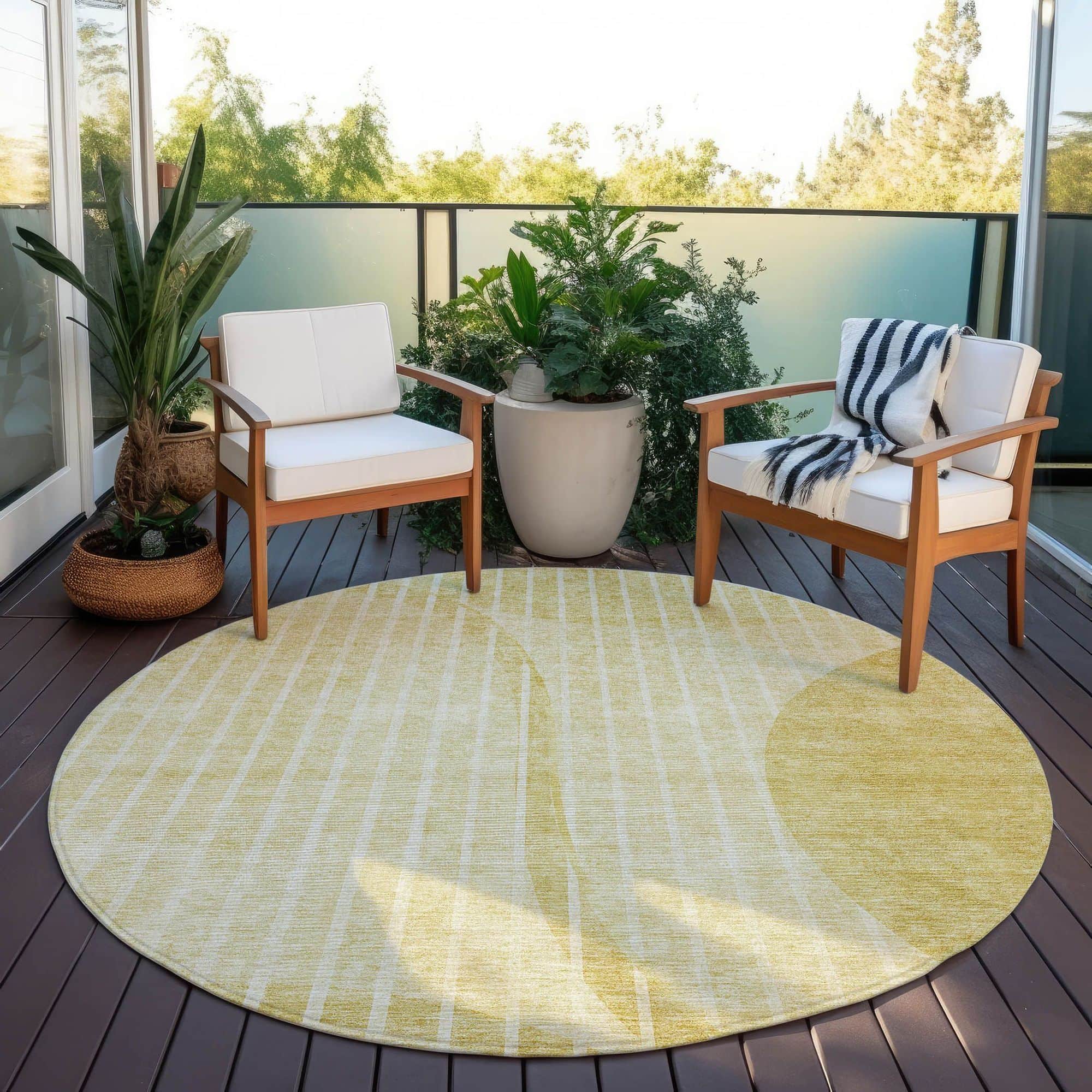Machine Washable Gold Rug - Indoor / Outdoor - Kids / Pet Friendly Striped Print Rug