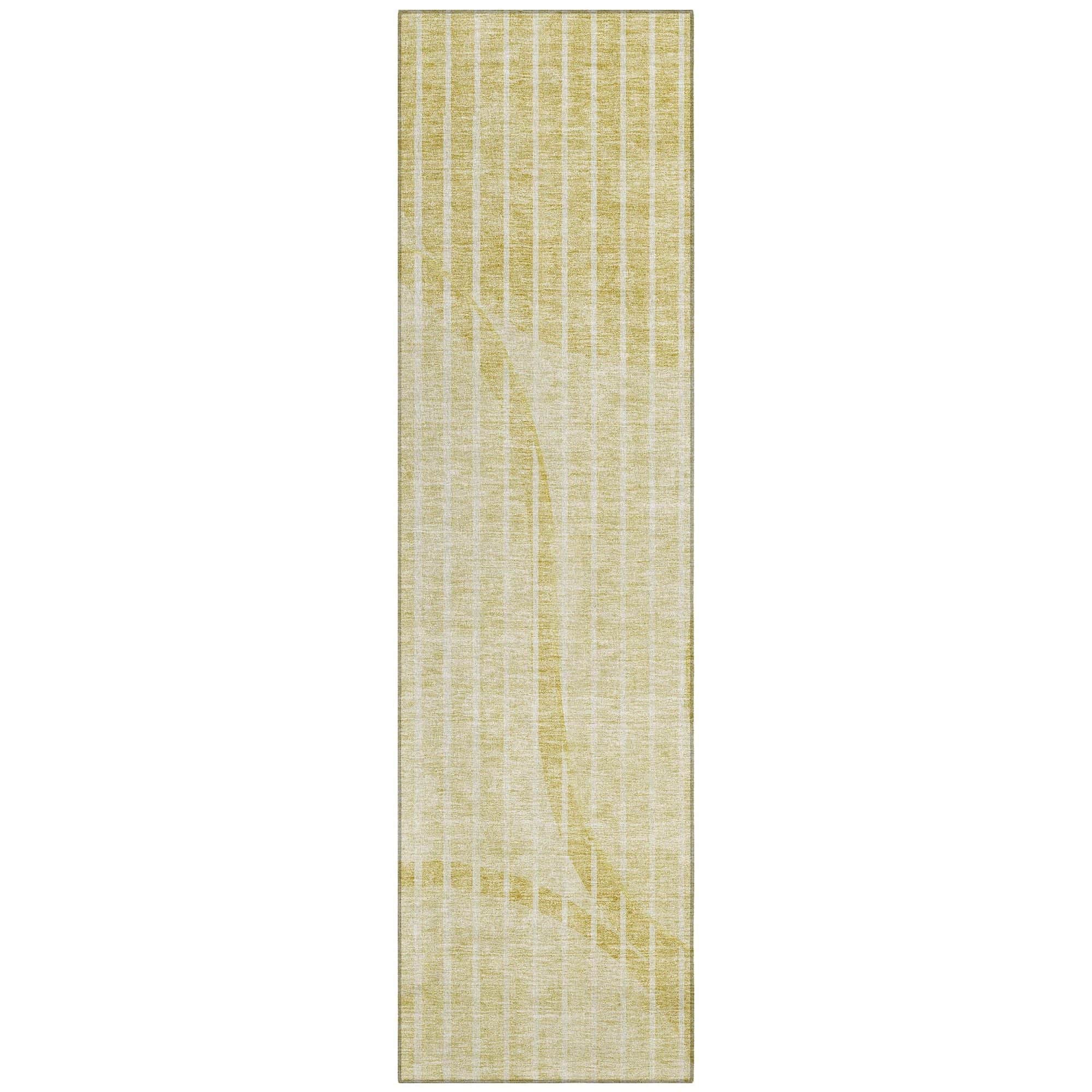 Machine Washable Gold Rug - Indoor / Outdoor - Kids / Pet Friendly Striped Print Rug