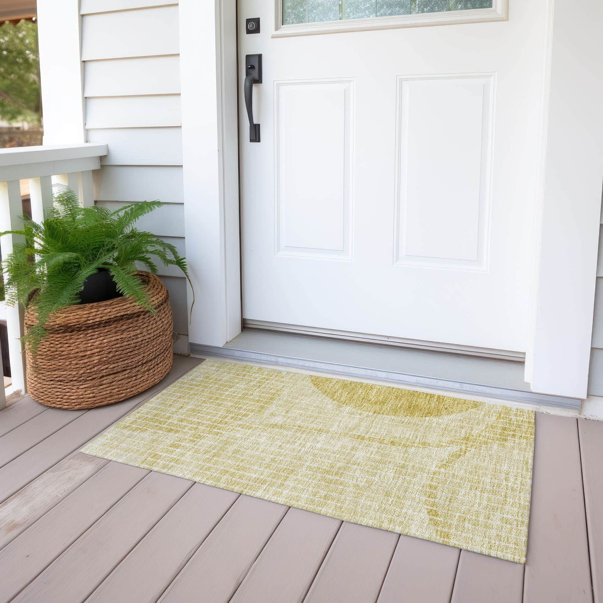 Machine Washable Gold Rug - Indoor / Outdoor - Kids / Pet Friendly Striped Print Rug
