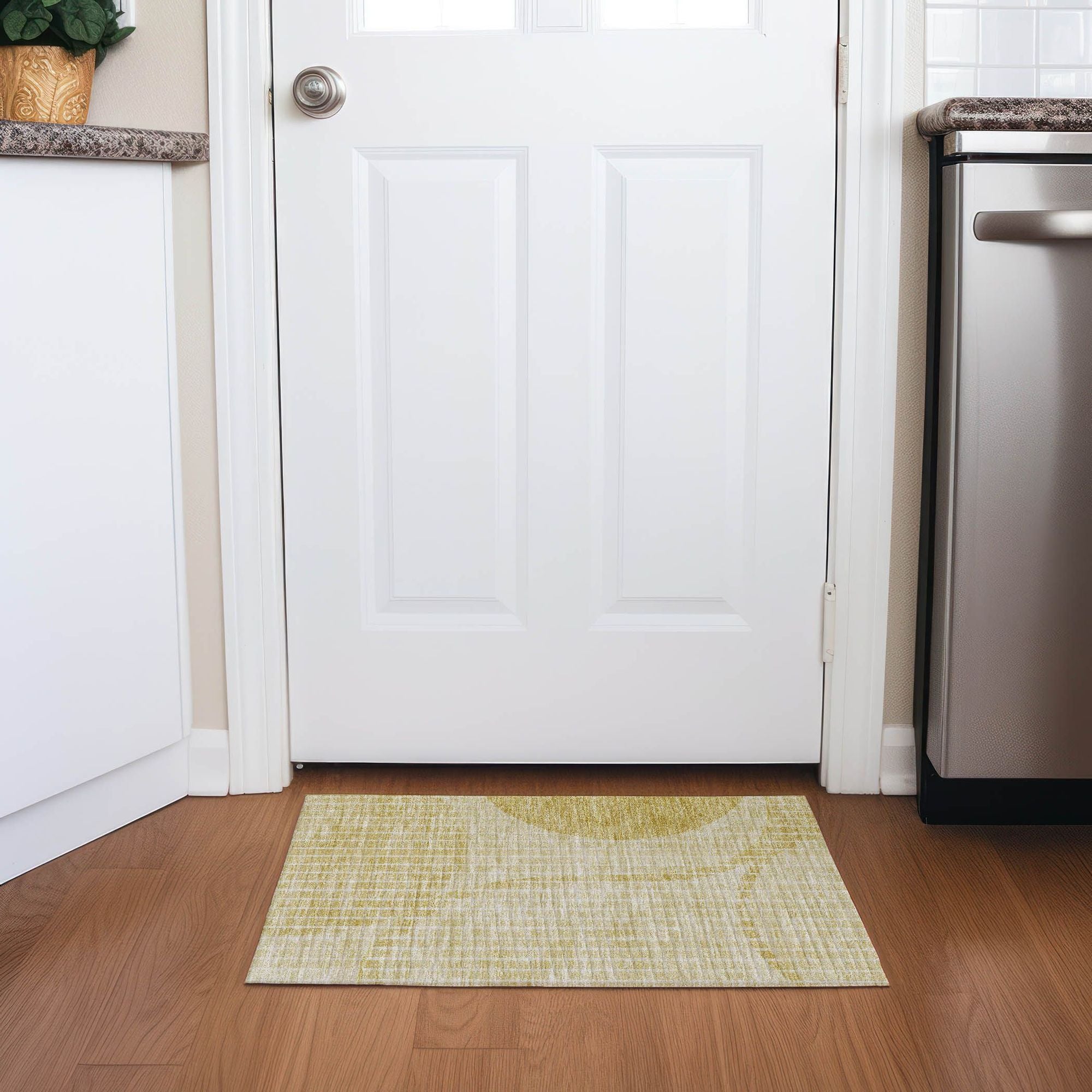 Machine Washable Gold Rug - Indoor / Outdoor - Kids / Pet Friendly Striped Print Rug