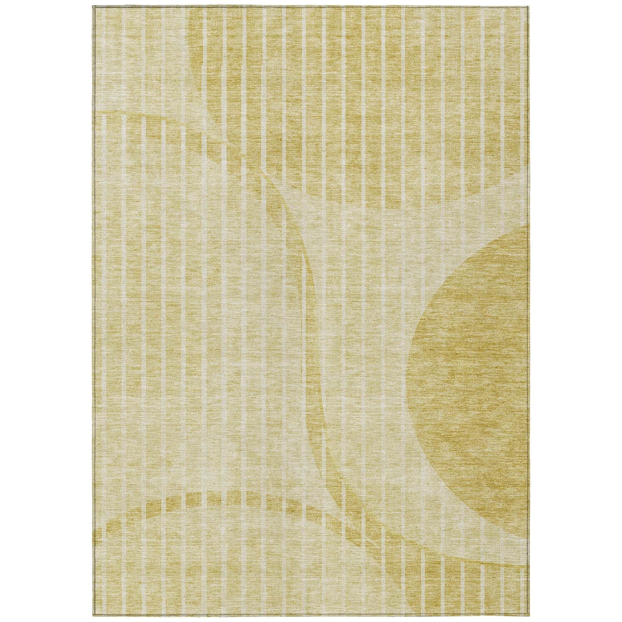 Machine Washable Gold Rug - Indoor / Outdoor - Kids / Pet Friendly Striped Print Rug