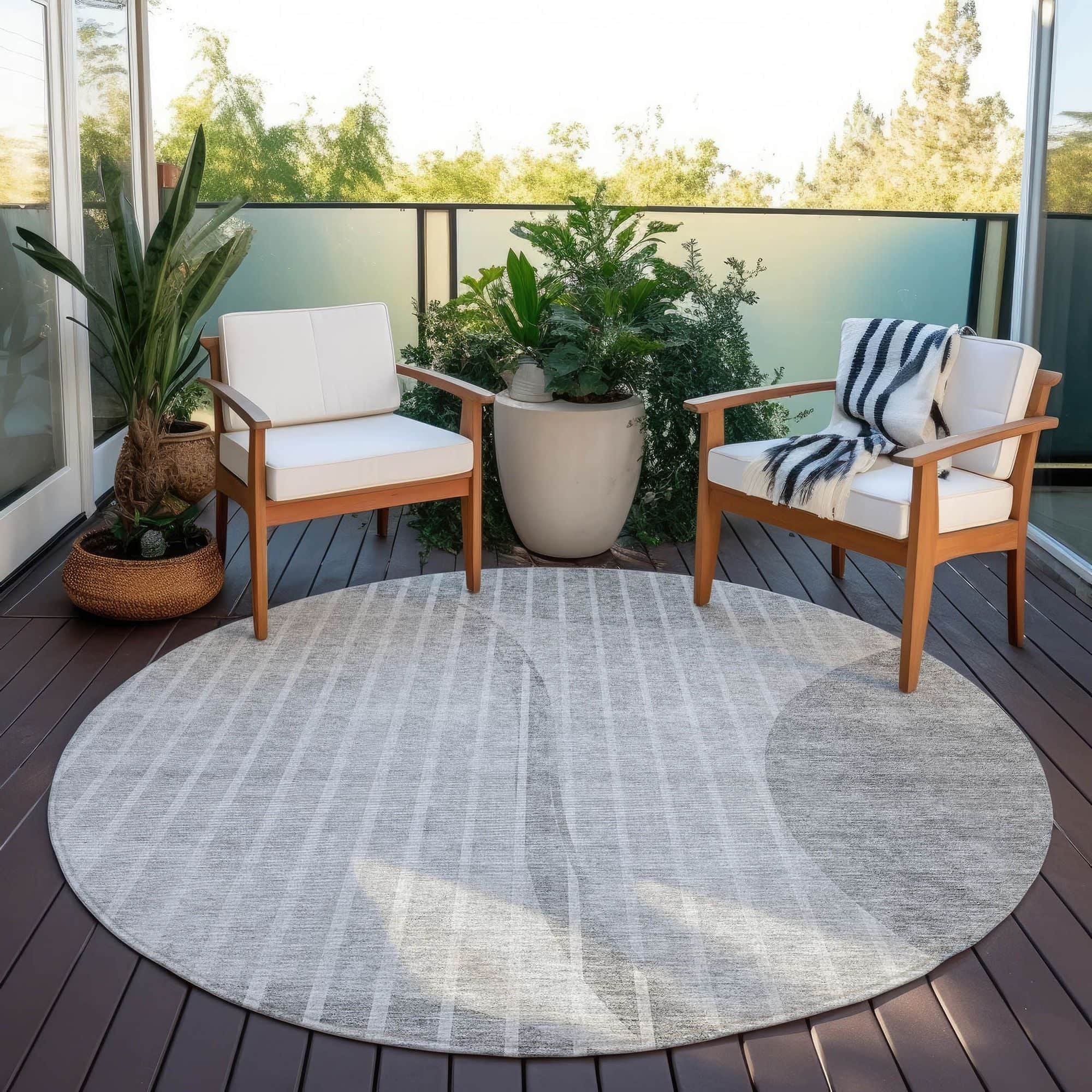 Machine Washable Gray Rug - Indoor / Outdoor - Kids / Pet Friendly Striped Print Rug