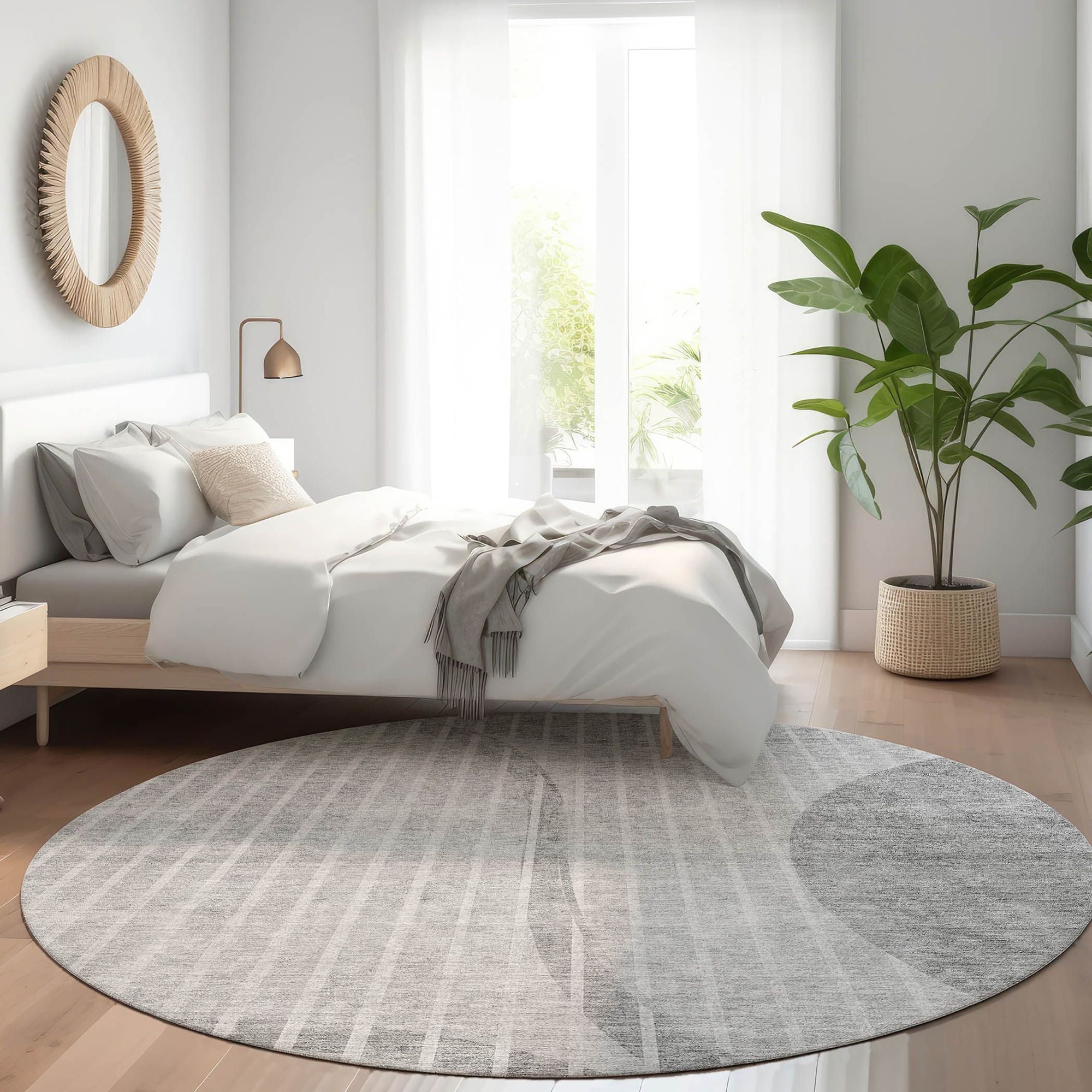 Machine Washable Gray Rug - Indoor / Outdoor - Kids / Pet Friendly Striped Print Rug