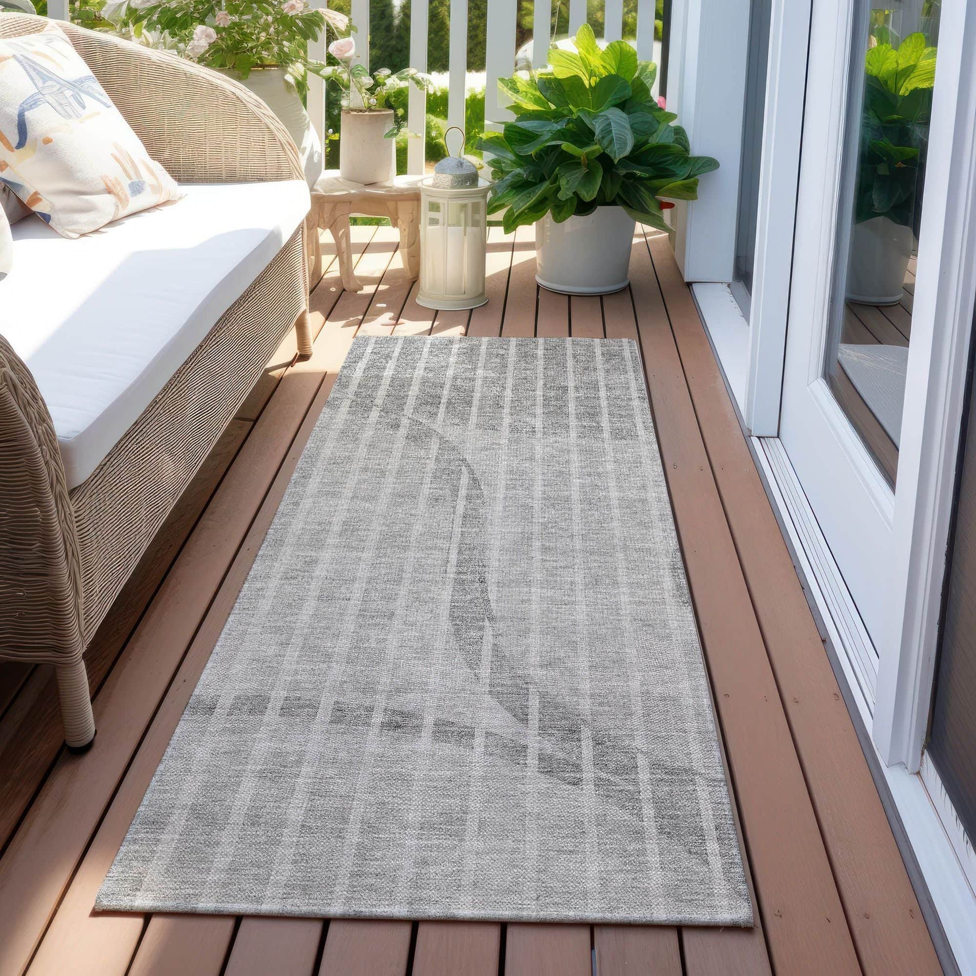 Machine Washable Gray Rug - Indoor / Outdoor - Kids / Pet Friendly Striped Print Rug