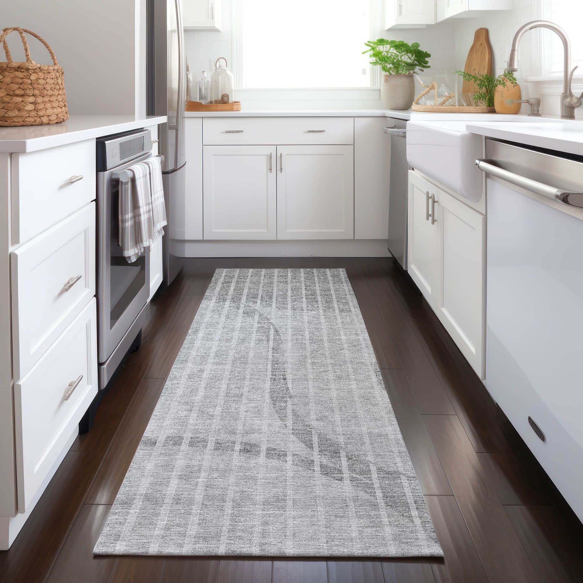Machine Washable Gray Rug - Indoor / Outdoor - Kids / Pet Friendly Striped Print Rug
