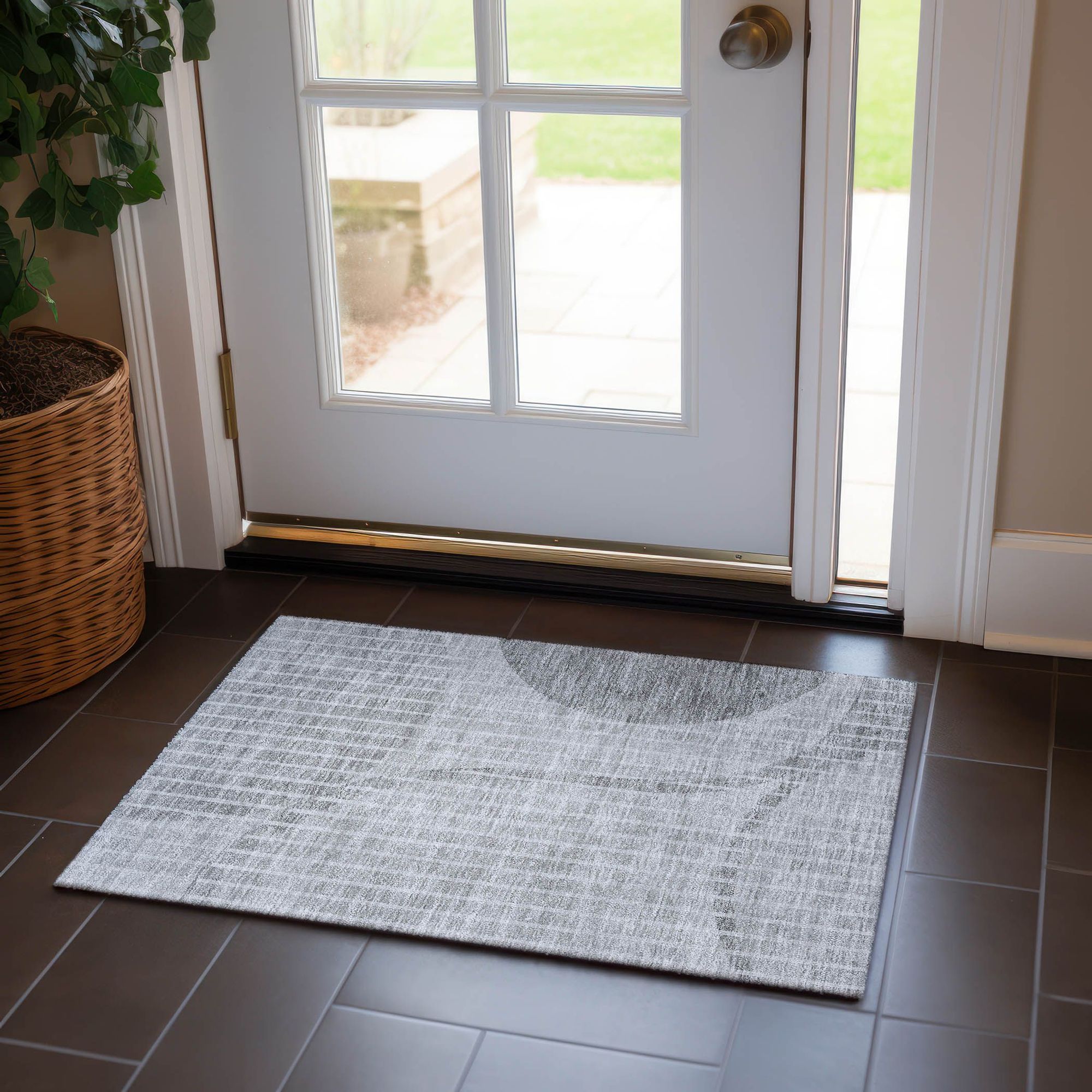 Machine Washable Gray Rug - Indoor / Outdoor - Kids / Pet Friendly Striped Print Rug
