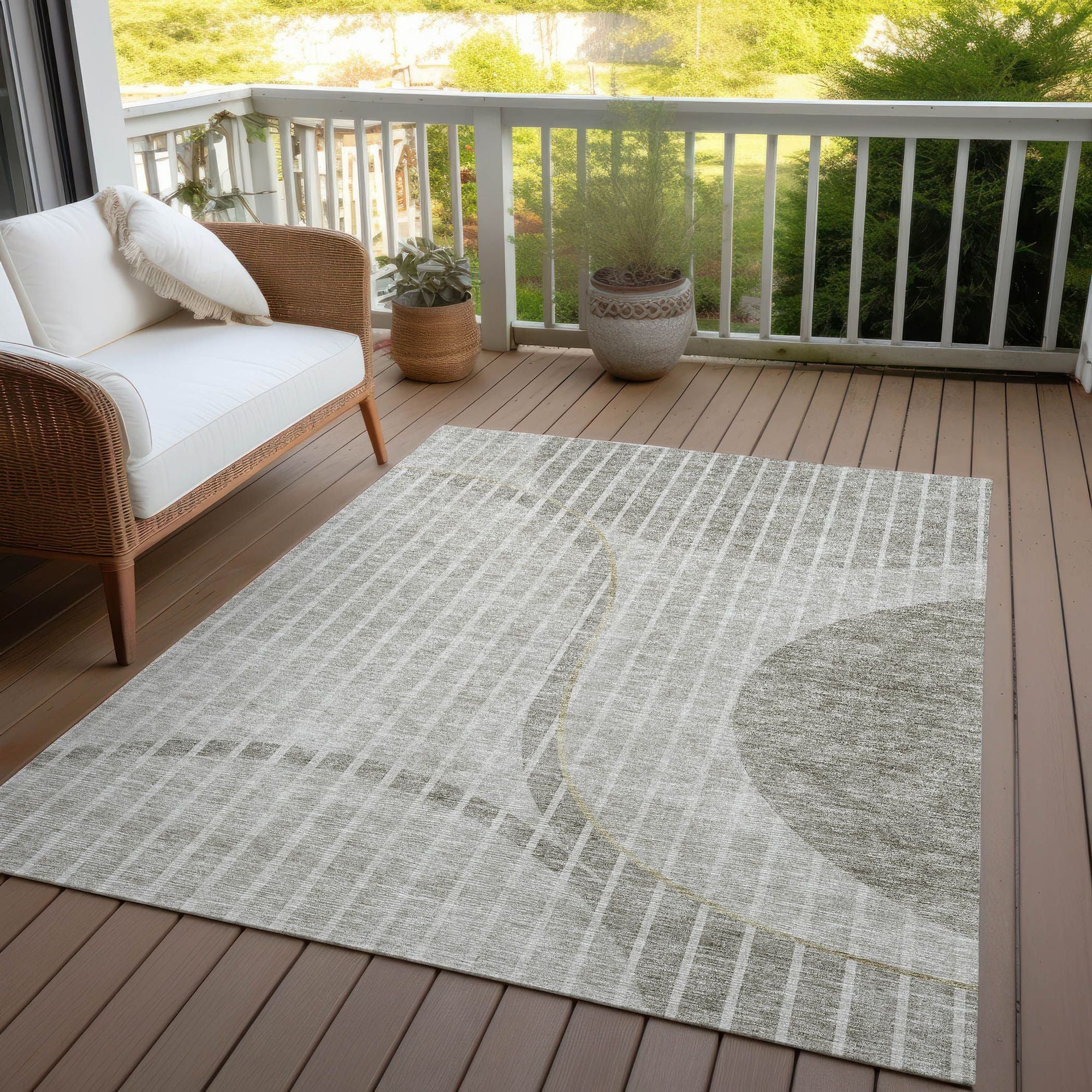 Machine Washable Taupe Brown Rug - Indoor / Outdoor - Kids / Pet Friendly Striped Print Rug