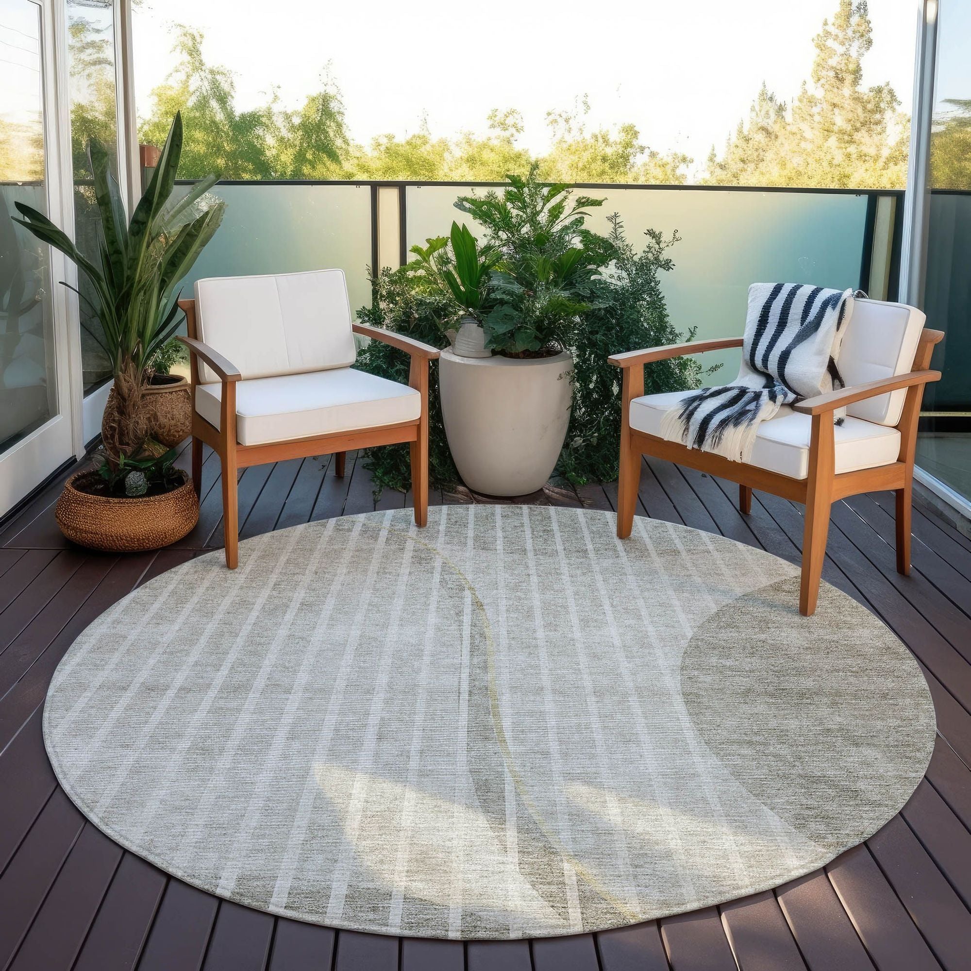 Machine Washable Taupe Brown Rug - Indoor / Outdoor - Kids / Pet Friendly Striped Print Rug
