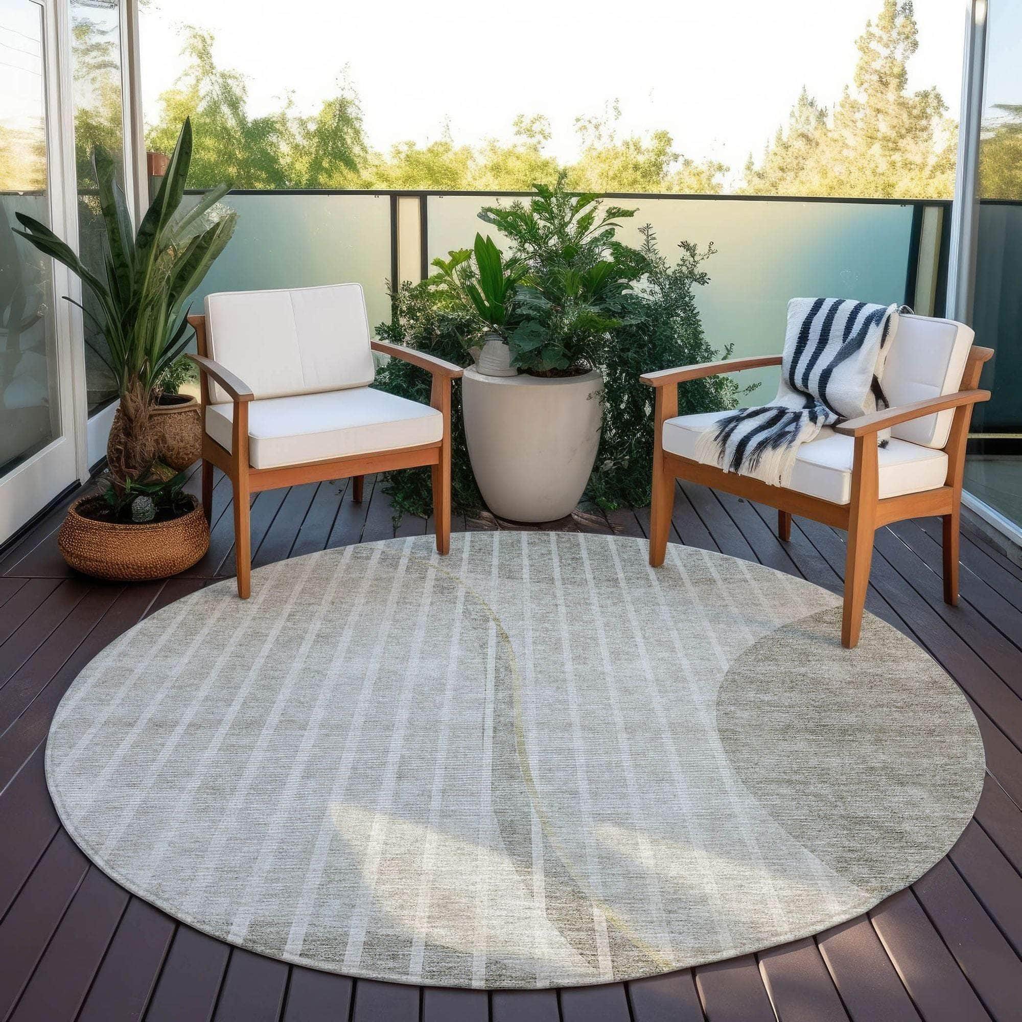 Machine Washable Taupe Brown Rug - Indoor / Outdoor - Kids / Pet Friendly Striped Print Rug