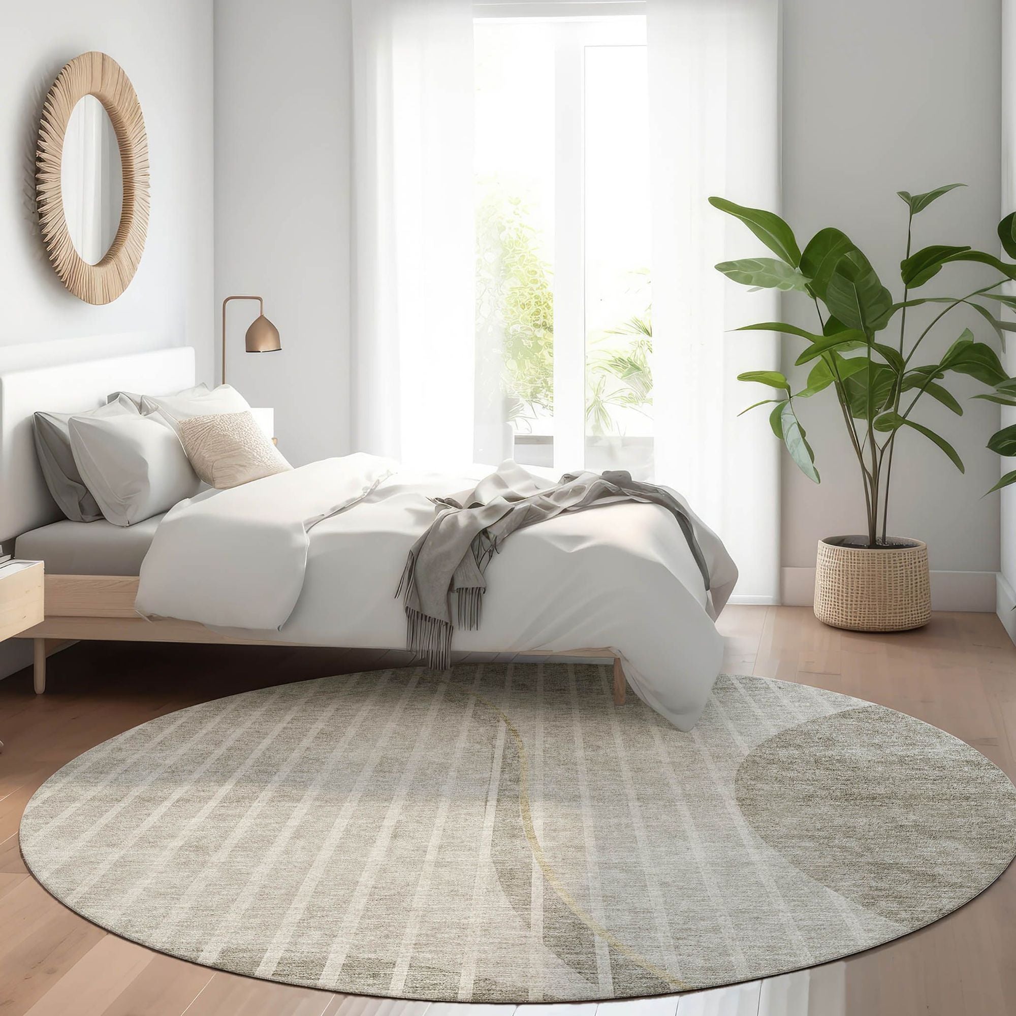 Machine Washable Taupe Brown Rug - Indoor / Outdoor - Kids / Pet Friendly Striped Print Rug