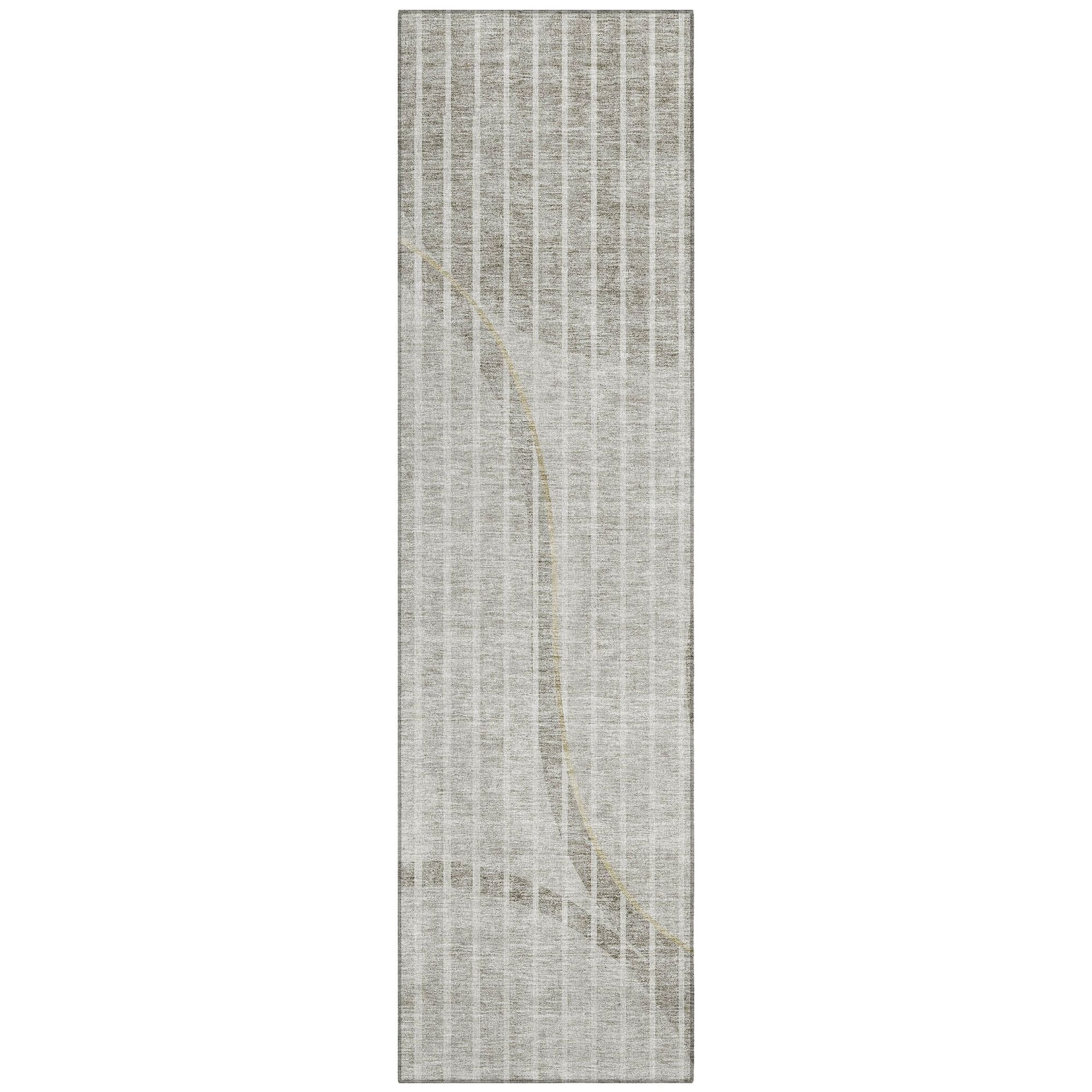 Machine Washable Taupe Brown Rug - Indoor / Outdoor - Kids / Pet Friendly Striped Print Rug