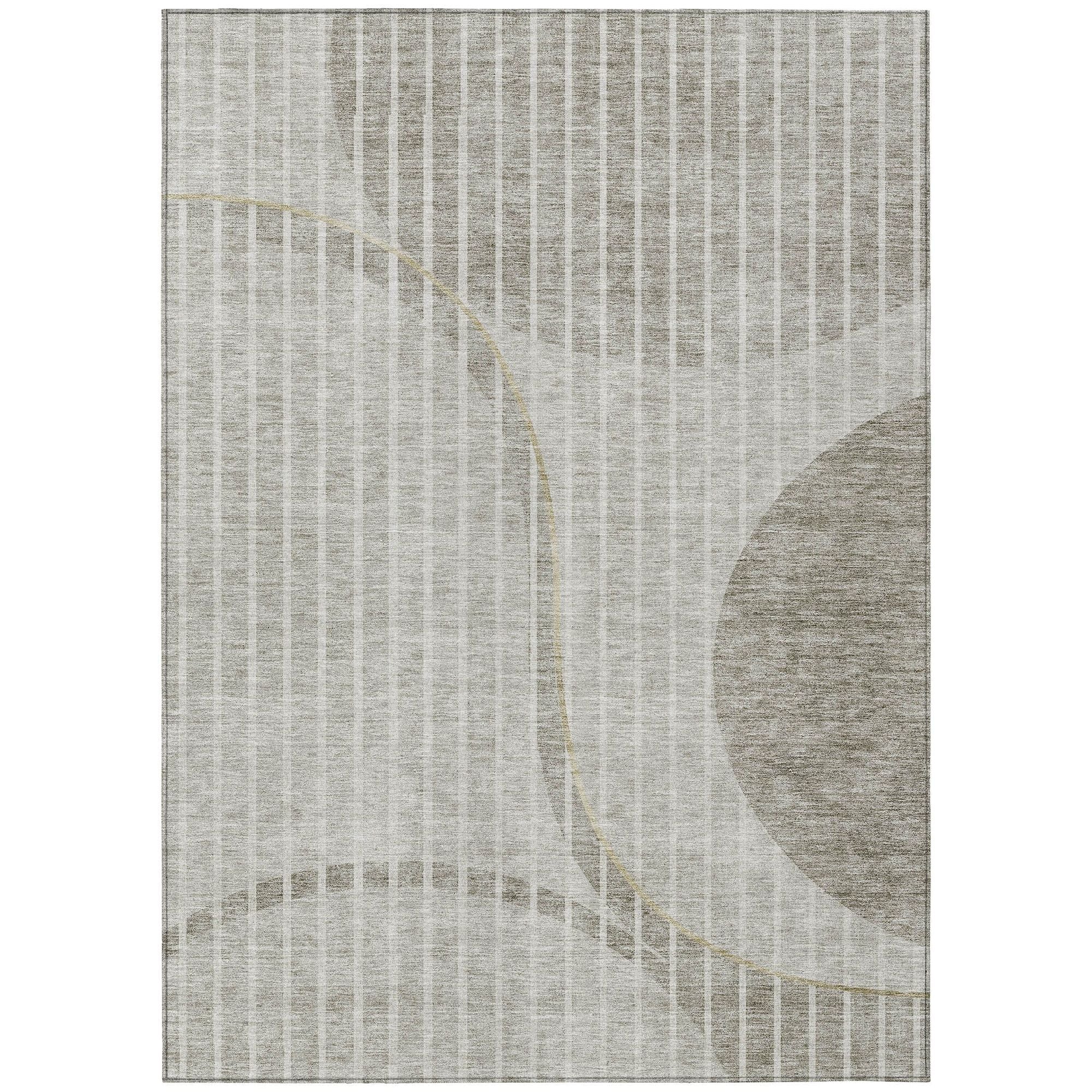 Machine Washable Taupe Brown Rug - Indoor / Outdoor - Kids / Pet Friendly Striped Print Rug
