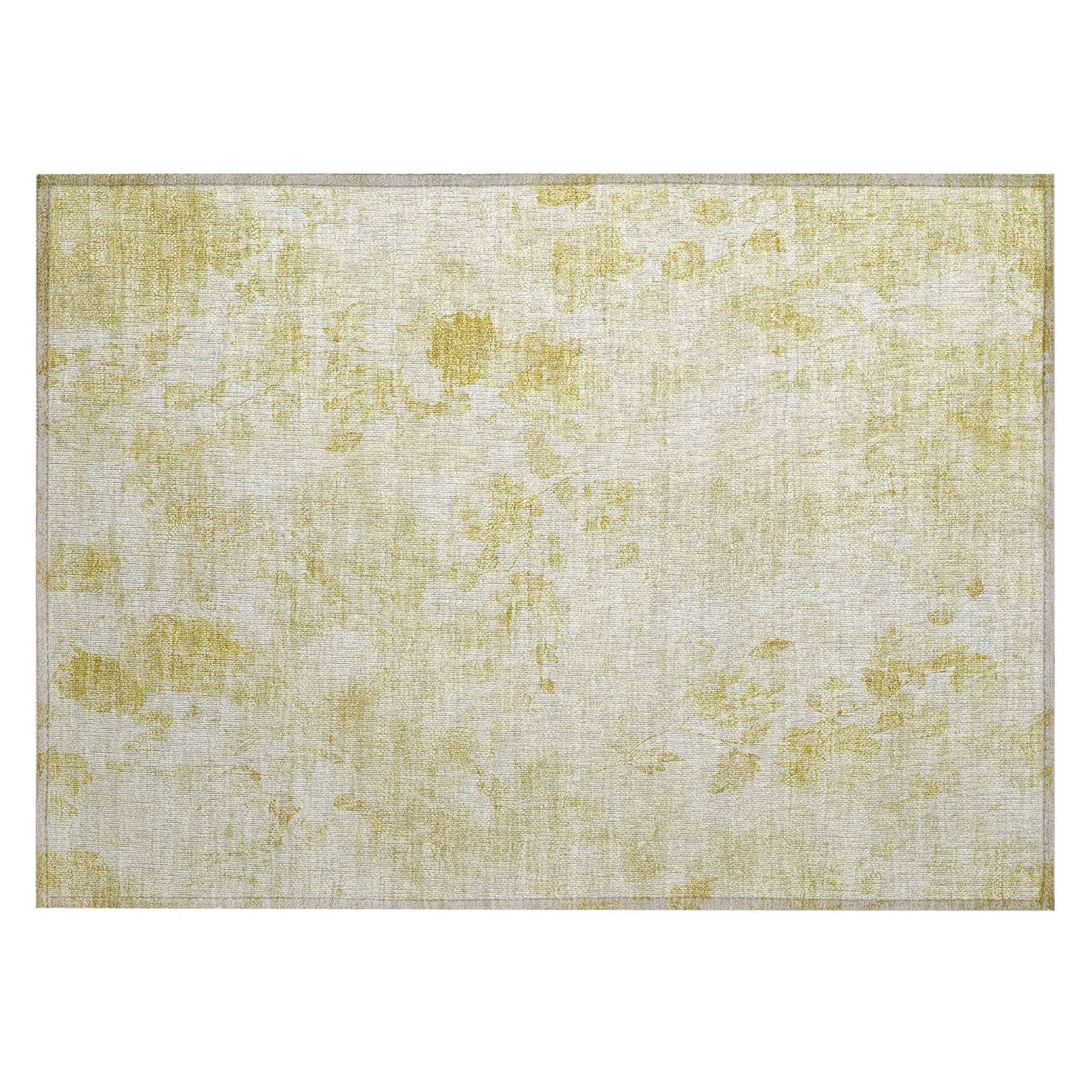 Machine Washable Gold Rug - Indoor / Outdoor - Kids / Pet Friendly Floral Print Rug