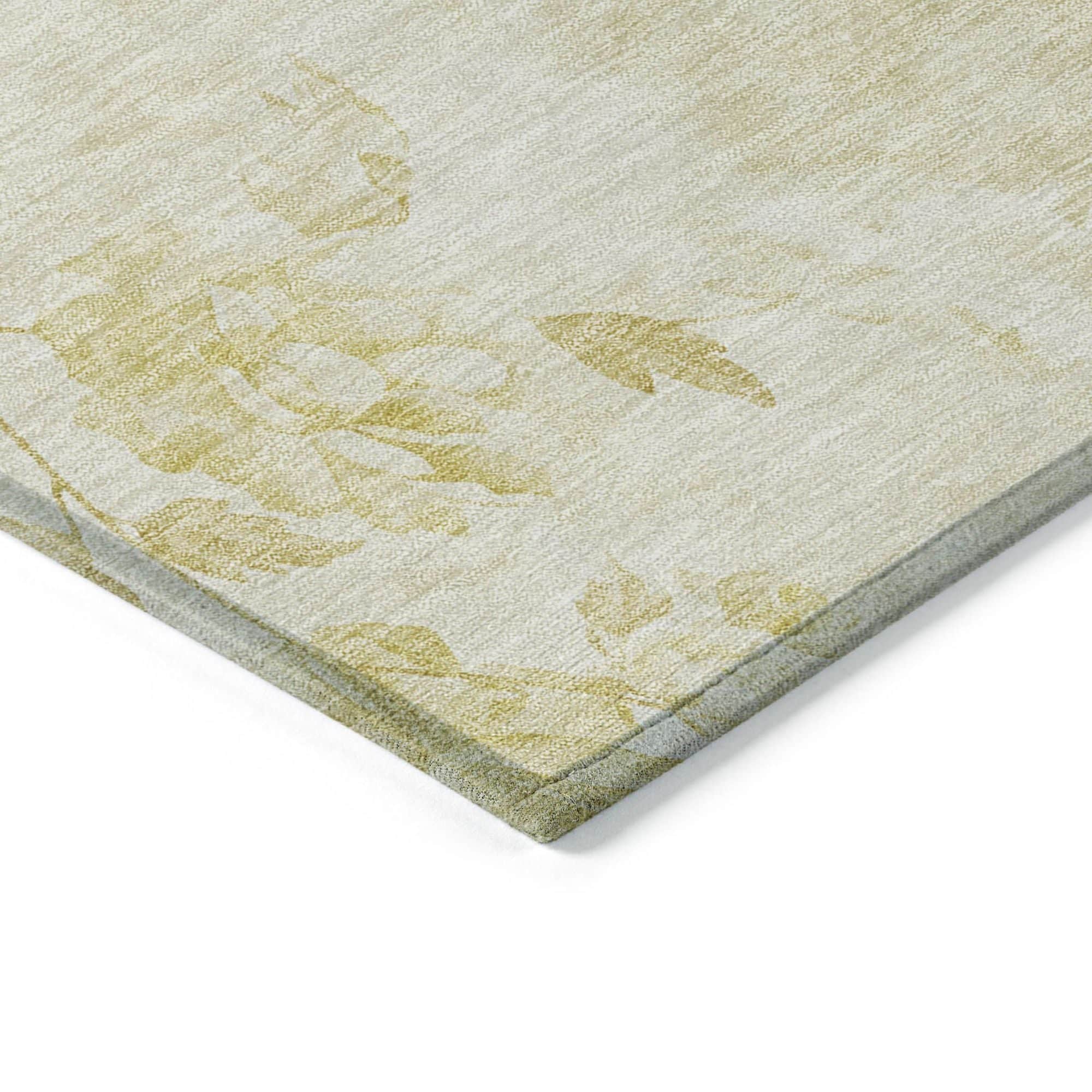 Machine Washable Gold Rug - Indoor / Outdoor - Kids / Pet Friendly Floral Print Rug
