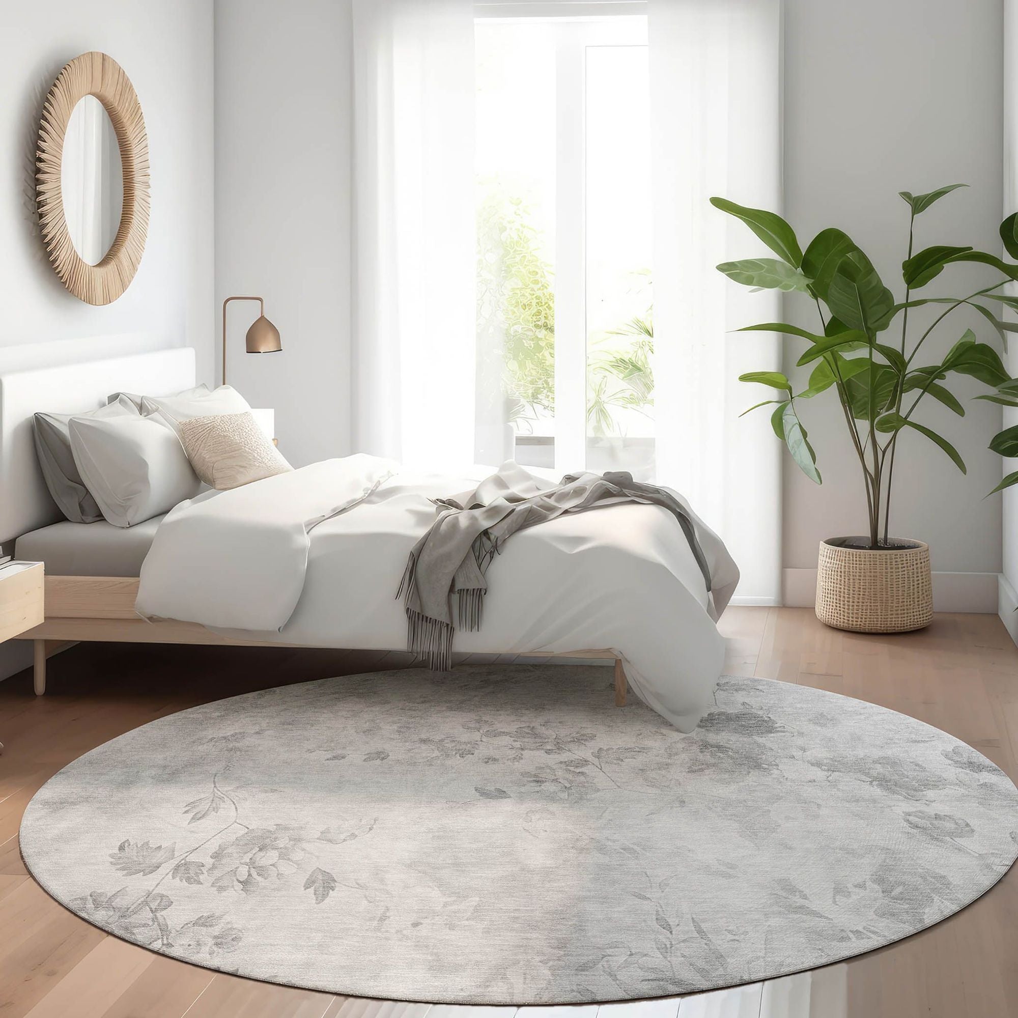 Machine Washable Gray Rug - Indoor / Outdoor - Kids / Pet Friendly Floral Print Rug