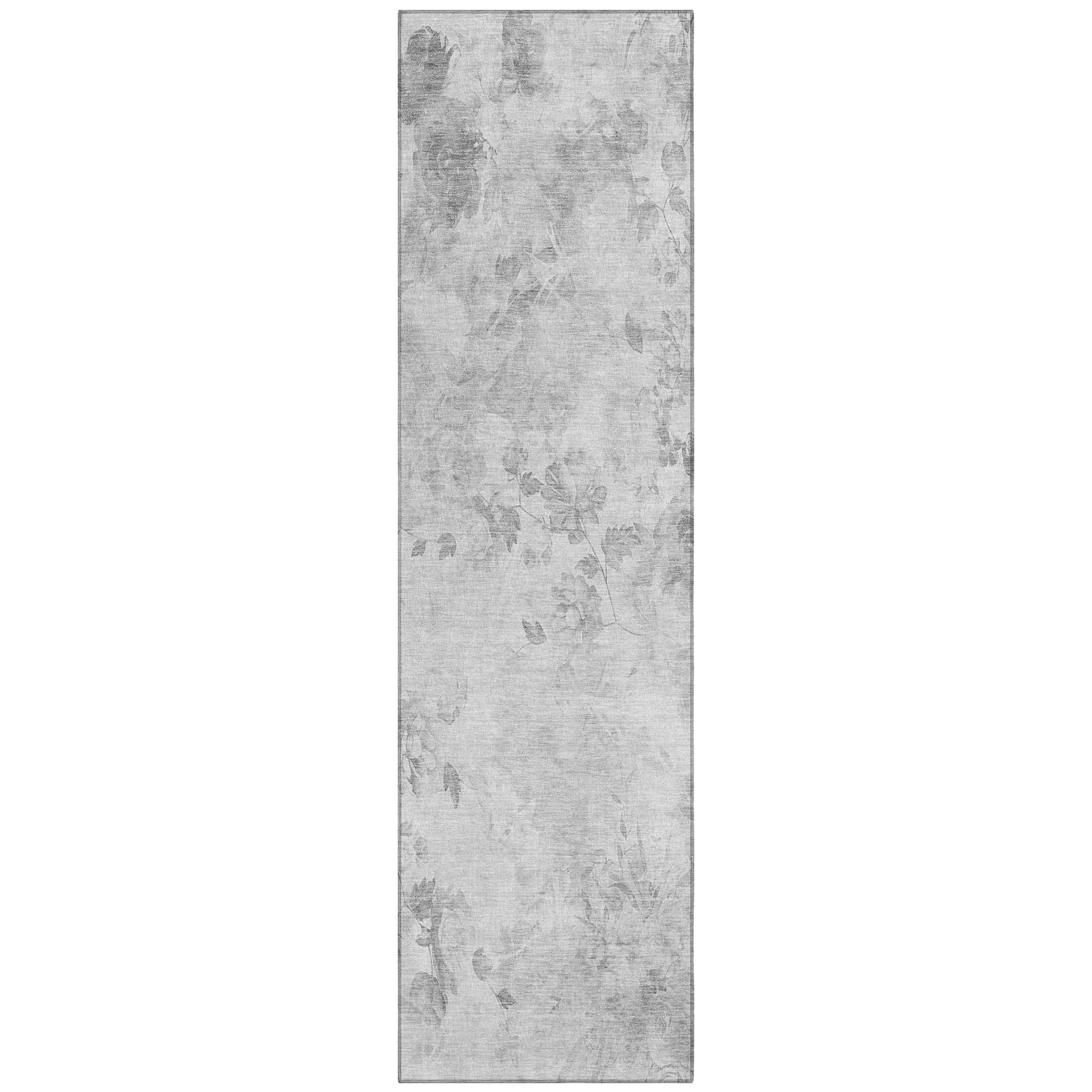 Machine Washable Gray Rug - Indoor / Outdoor - Kids / Pet Friendly Floral Print Rug