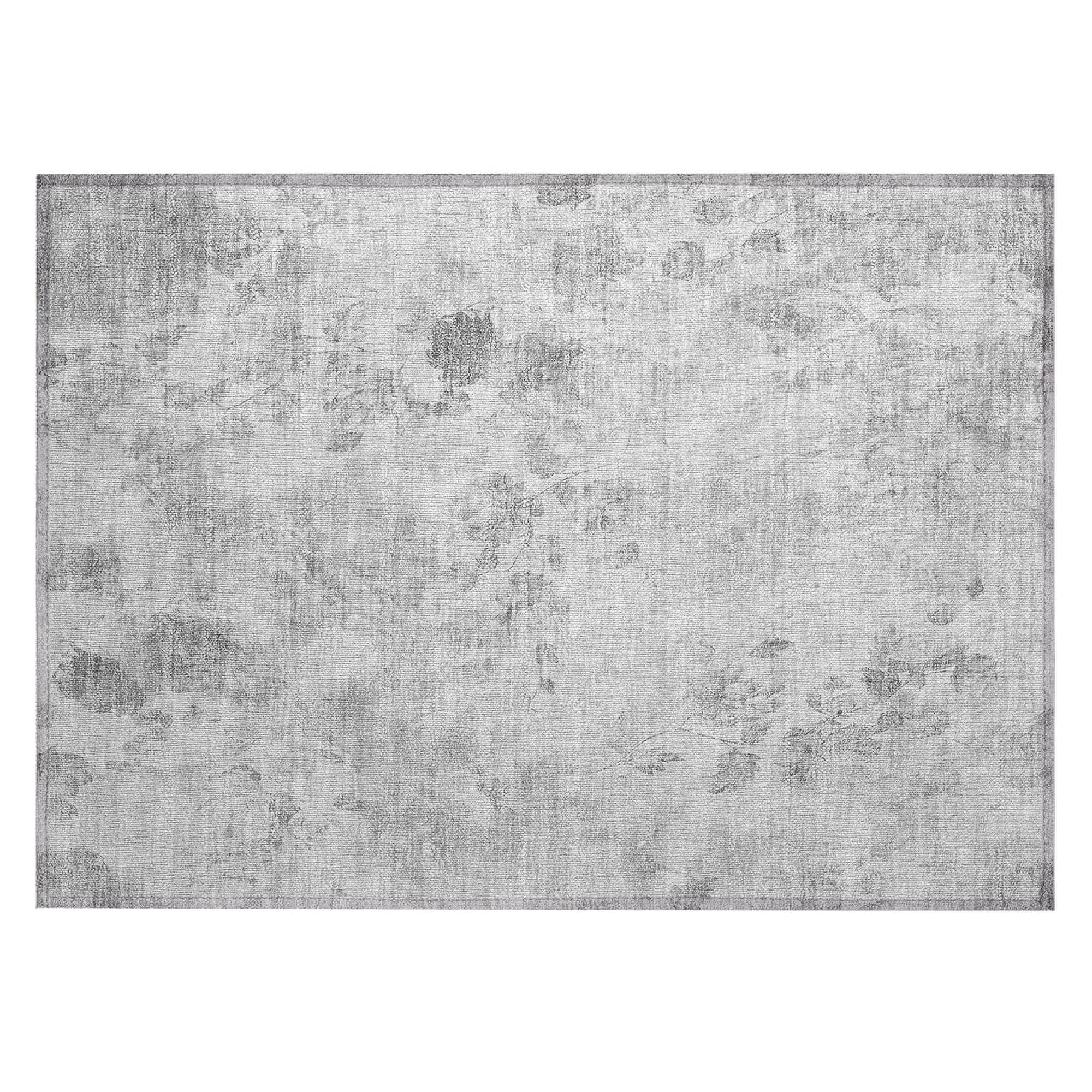 Machine Washable Gray Rug - Indoor / Outdoor - Kids / Pet Friendly Floral Print Rug