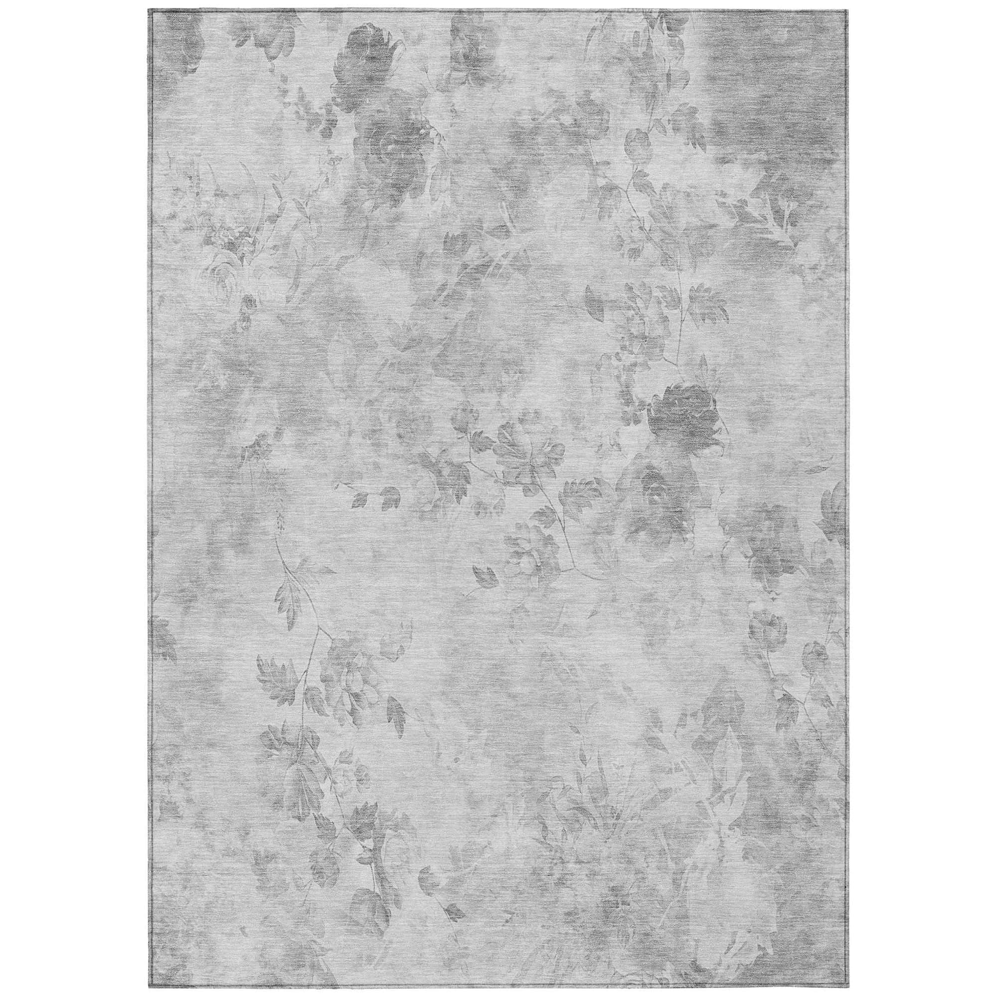 Machine Washable Gray Rug - Indoor / Outdoor - Kids / Pet Friendly Floral Print Rug