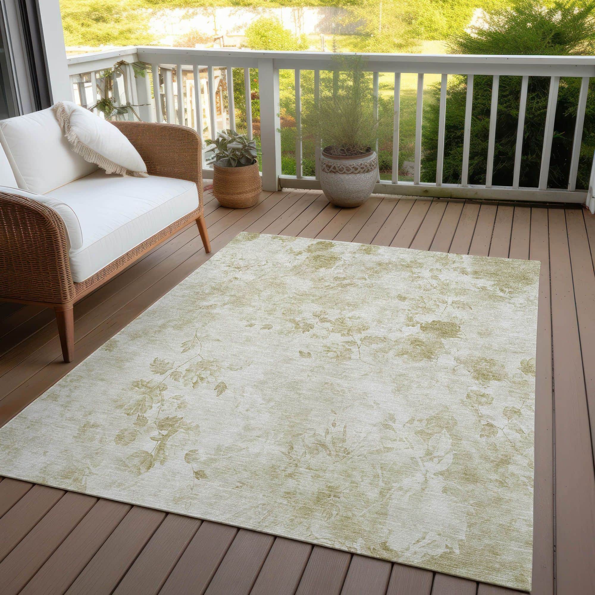 Machine Washable Khaki Brown Rug - Indoor / Outdoor - Kids / Pet Friendly Floral Print Rug